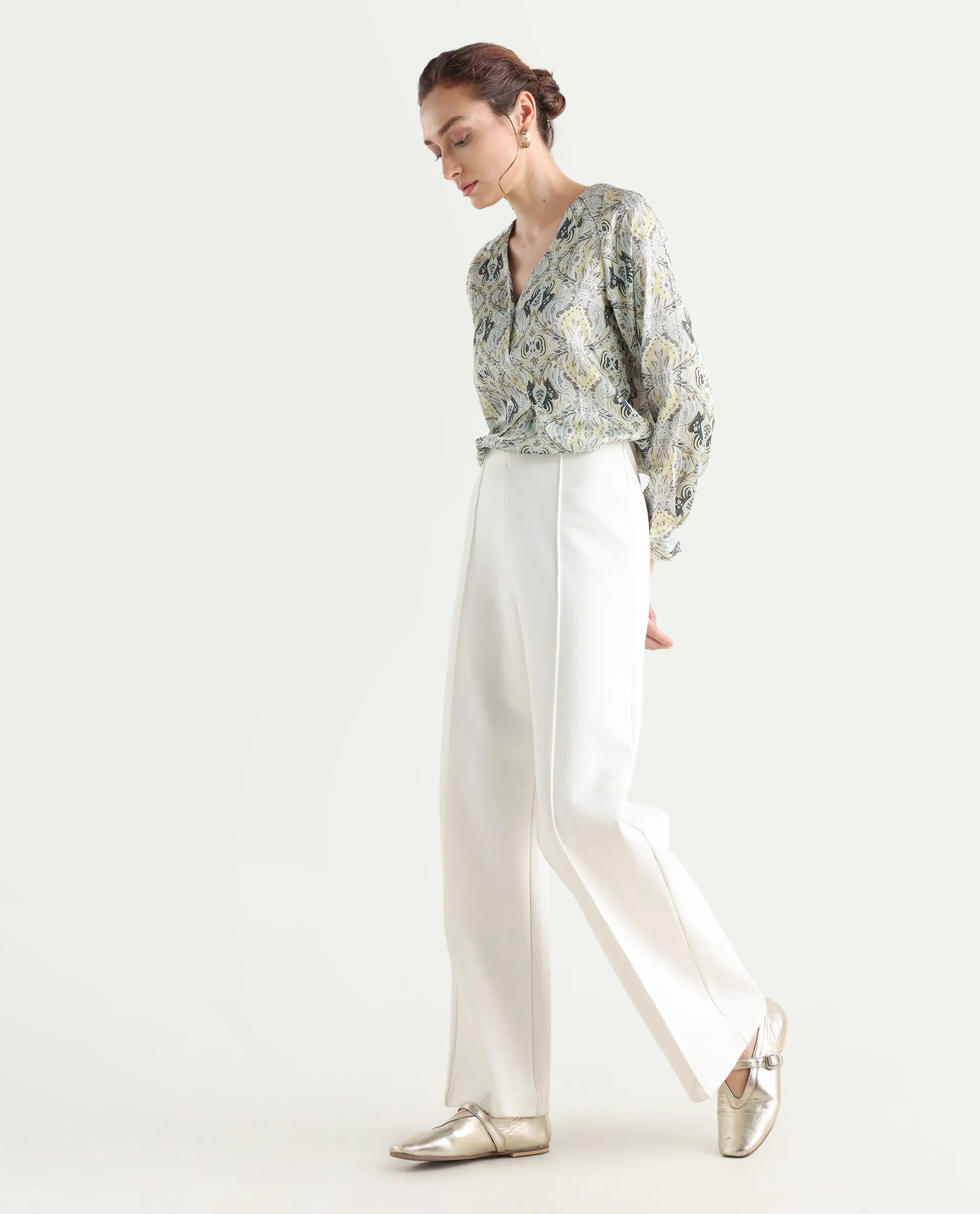 Rareism Women's Epoll Multi Satin Abstract Print Raglan Sleeve Relaxed Fit Top