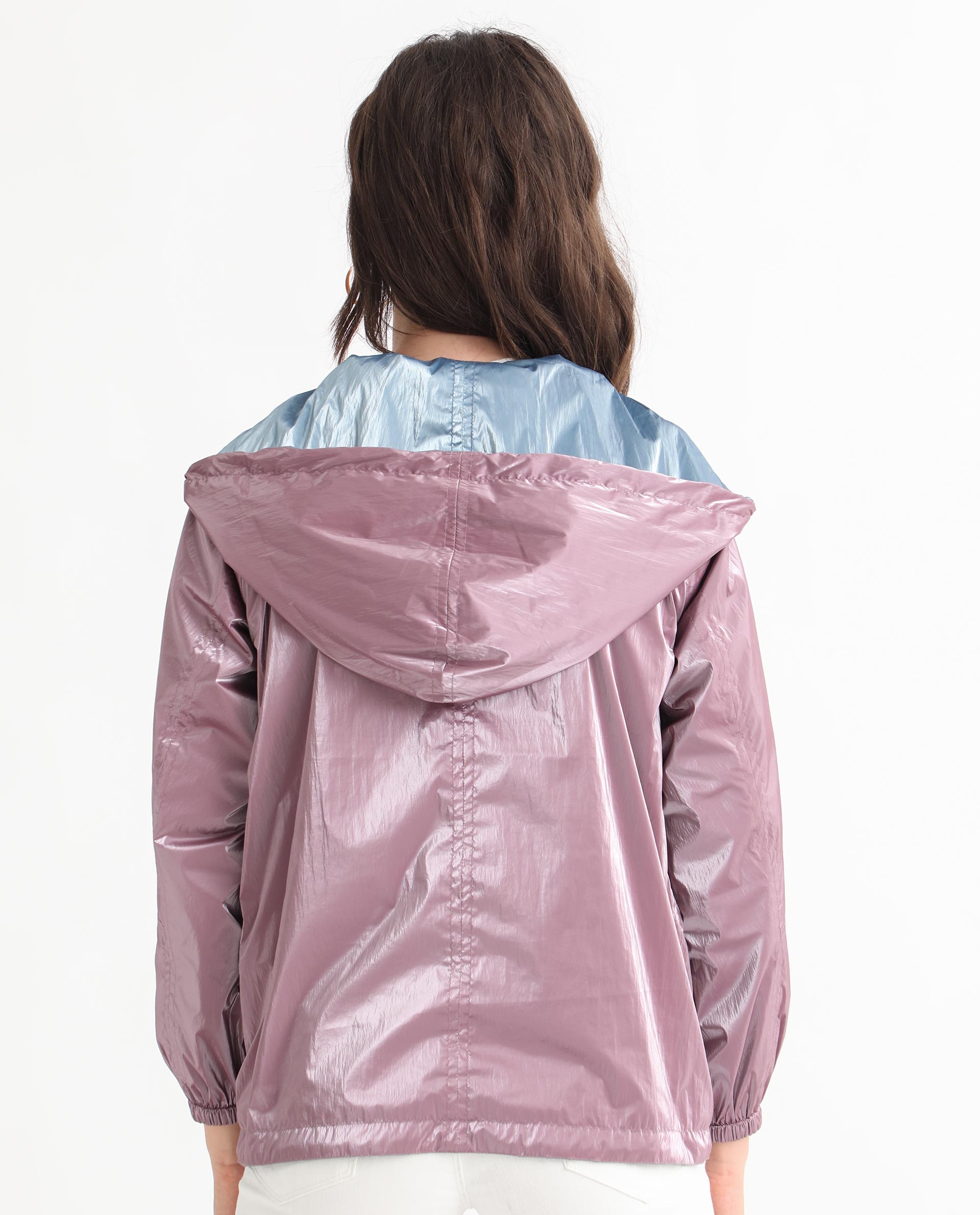 Rareism Women's Erber Pink Polyester Hooded Plain Balloon Sleeve Regular Fit Jacket