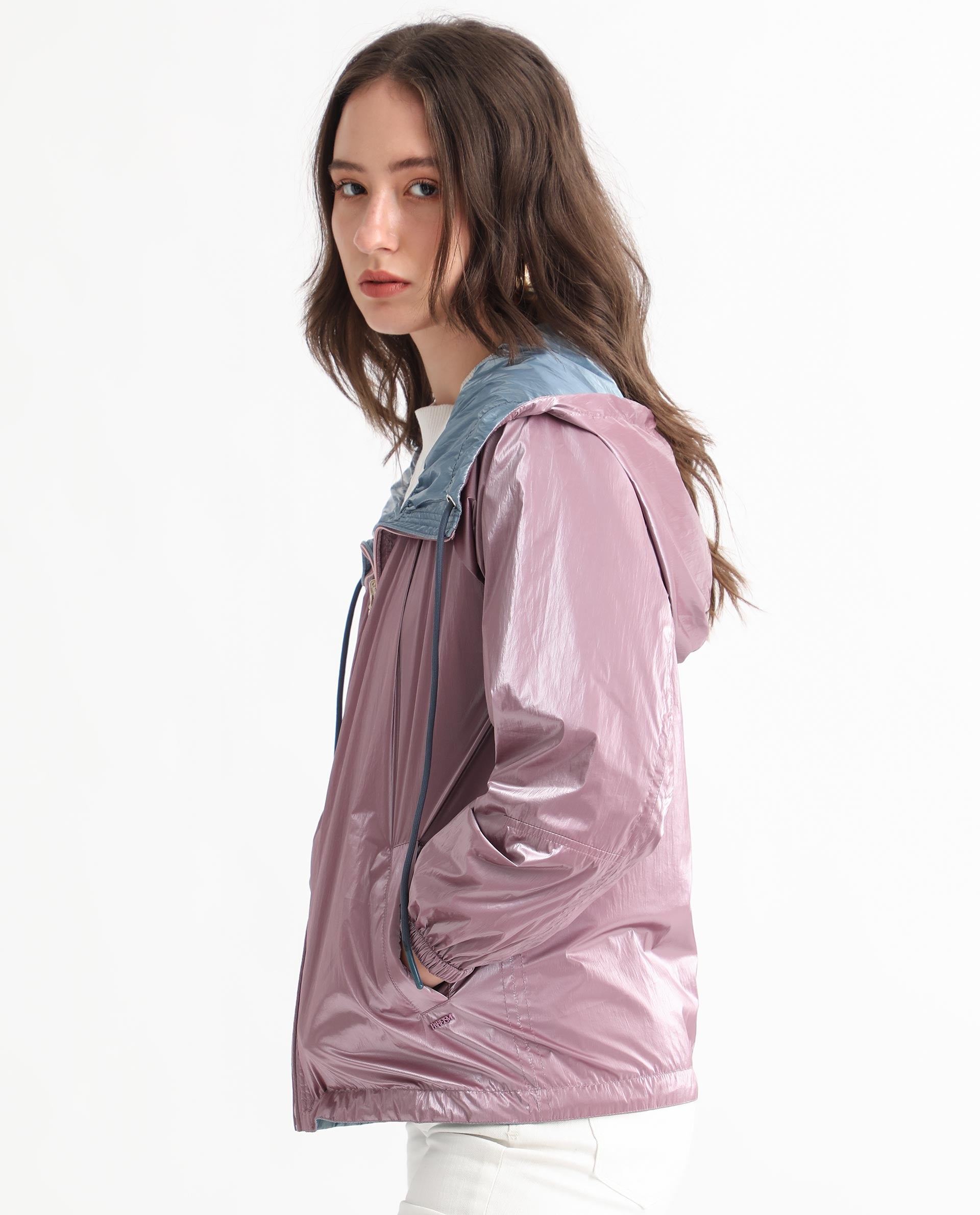 Rareism Women's Erber Pink Polyester Hooded Plain Balloon Sleeve Regular Fit Jacket