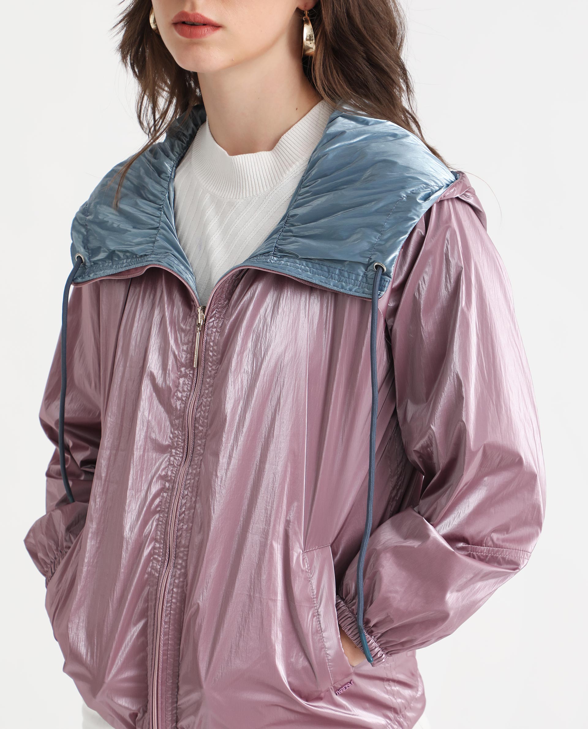 Rareism Women's Erber Pink Polyester Hooded Plain Balloon Sleeve Regular Fit Jacket