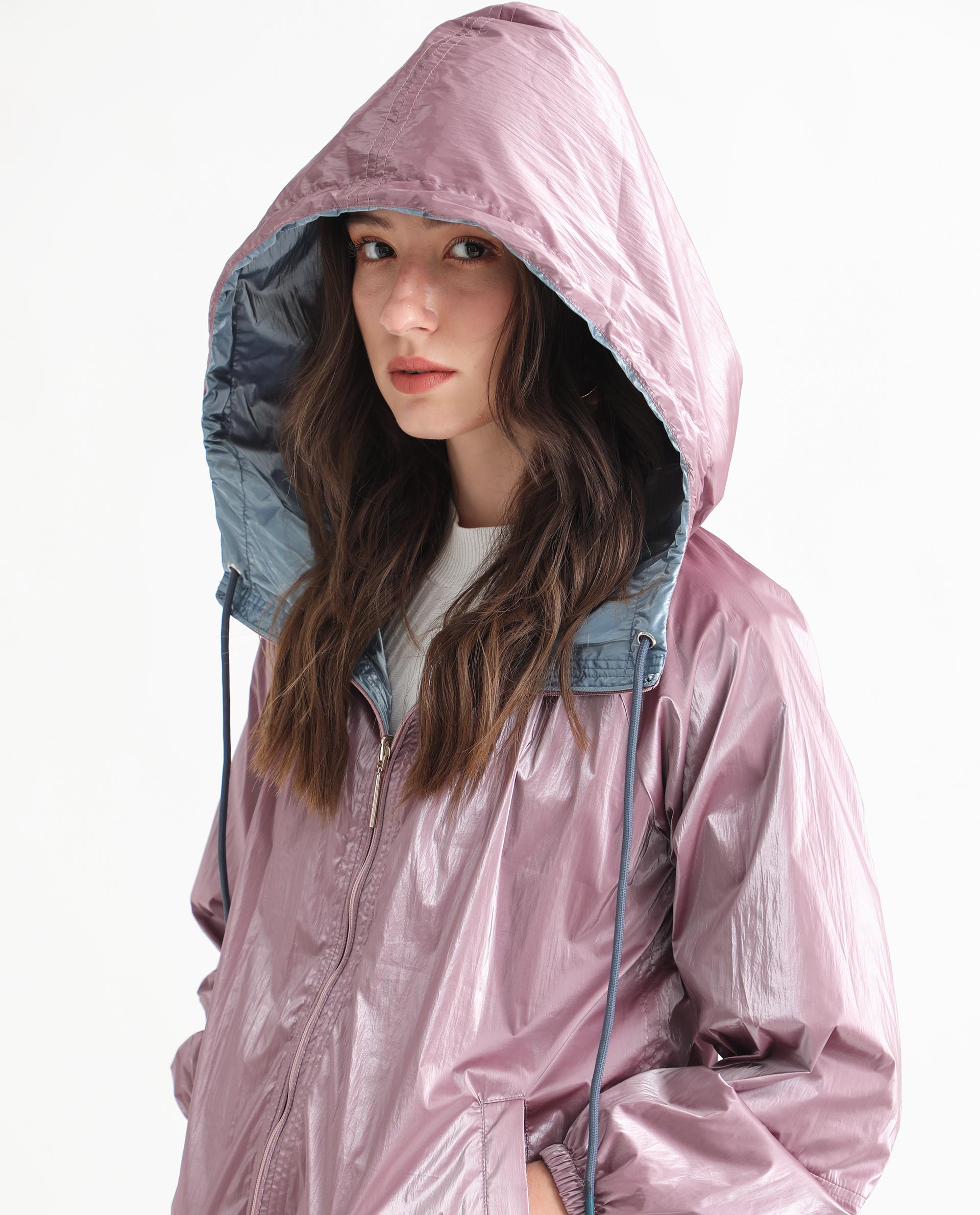Rareism Women's Erber Pink Polyester Hooded Plain Balloon Sleeve Regular Fit Jacket