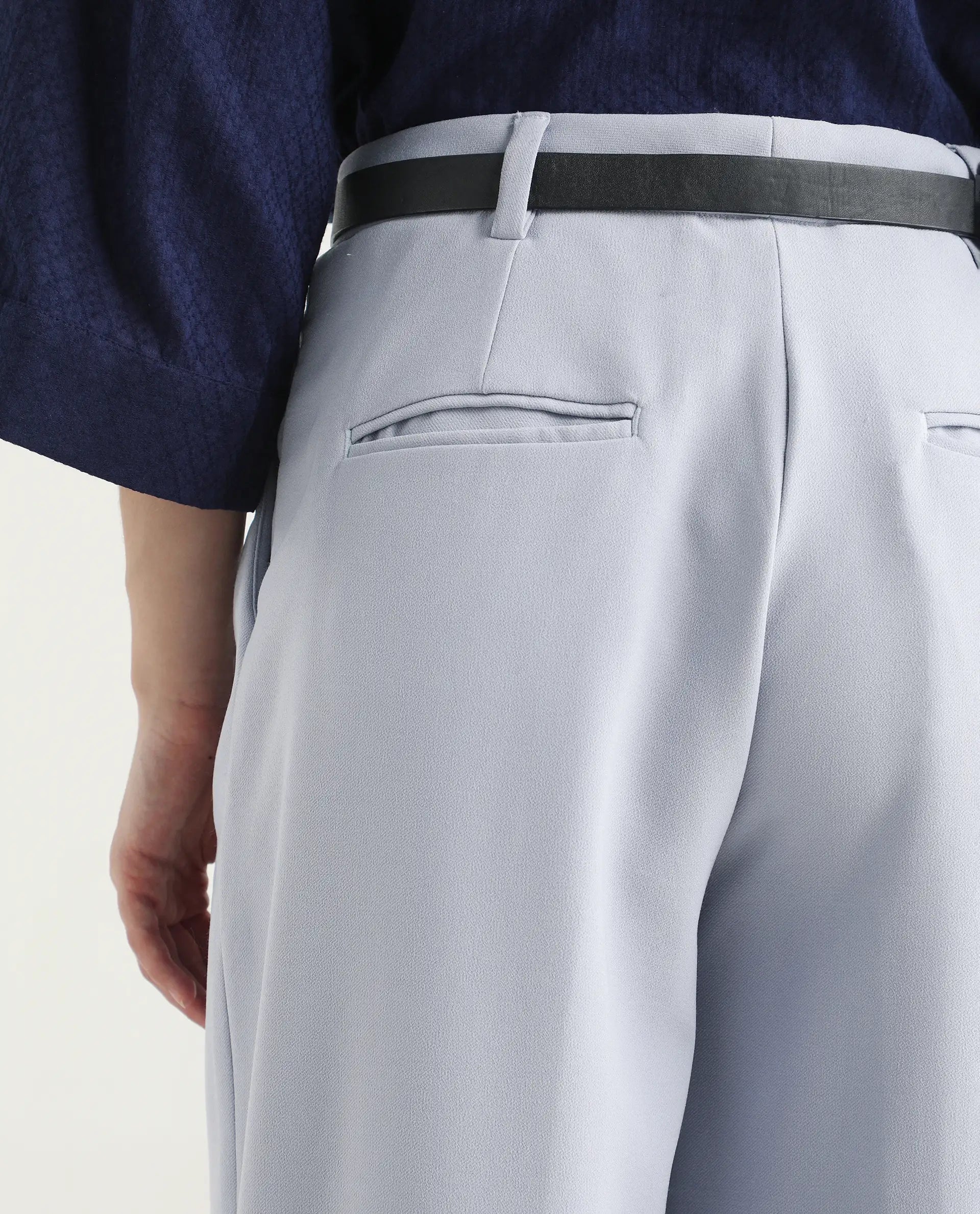 Rareism Women's Erica Grey Polyester Blend Plain Ankle Length Wide Trouser