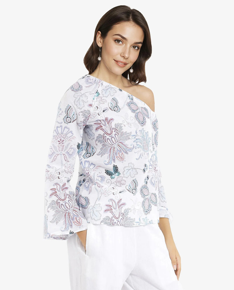 Rareism Women Feightono Light Multi Full Sleeve One Shoulder Paisley Print Top