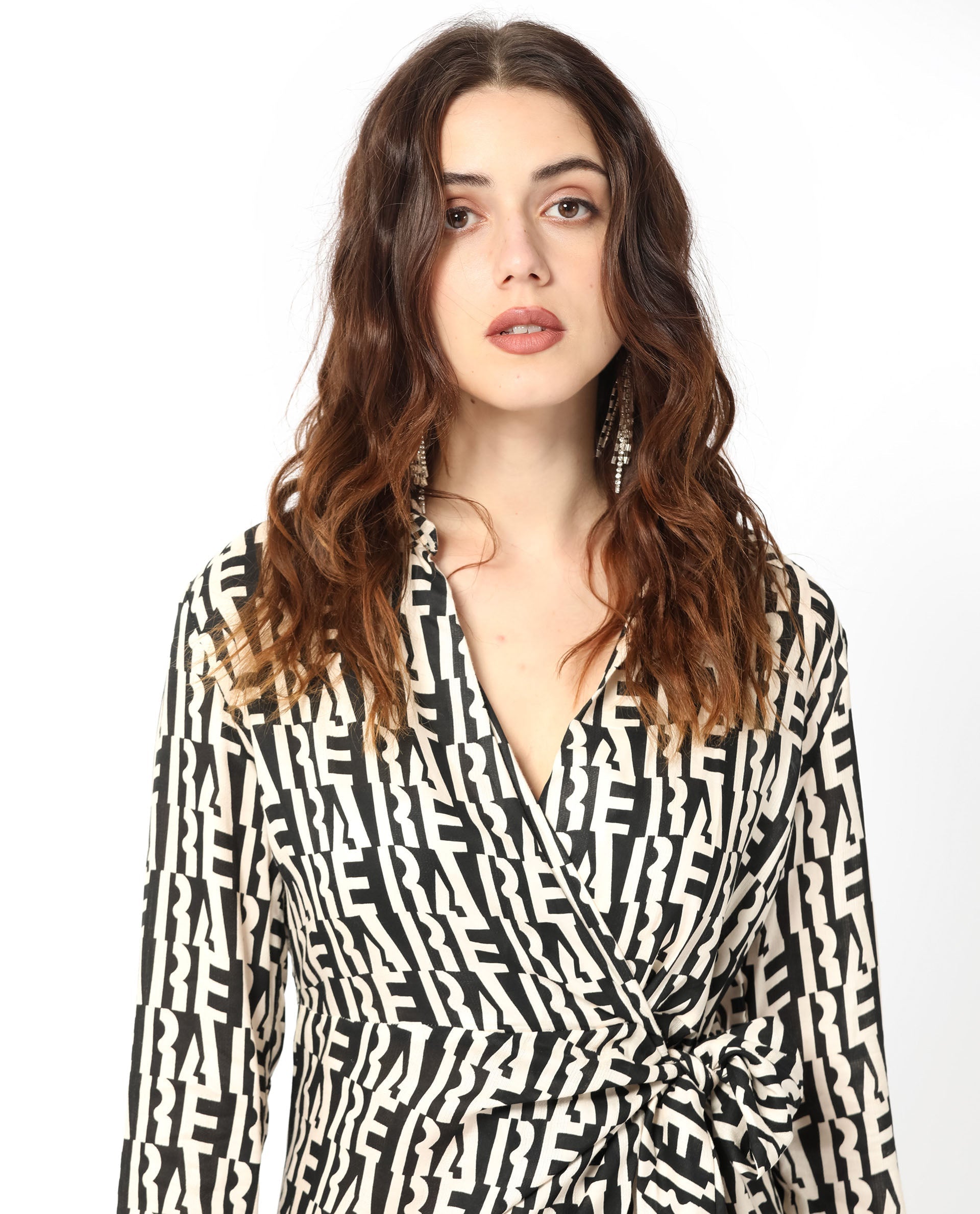 Rareism Women's Sent Off White Cotton Spread Collar Geometric Print Mini Regular Fit Dress