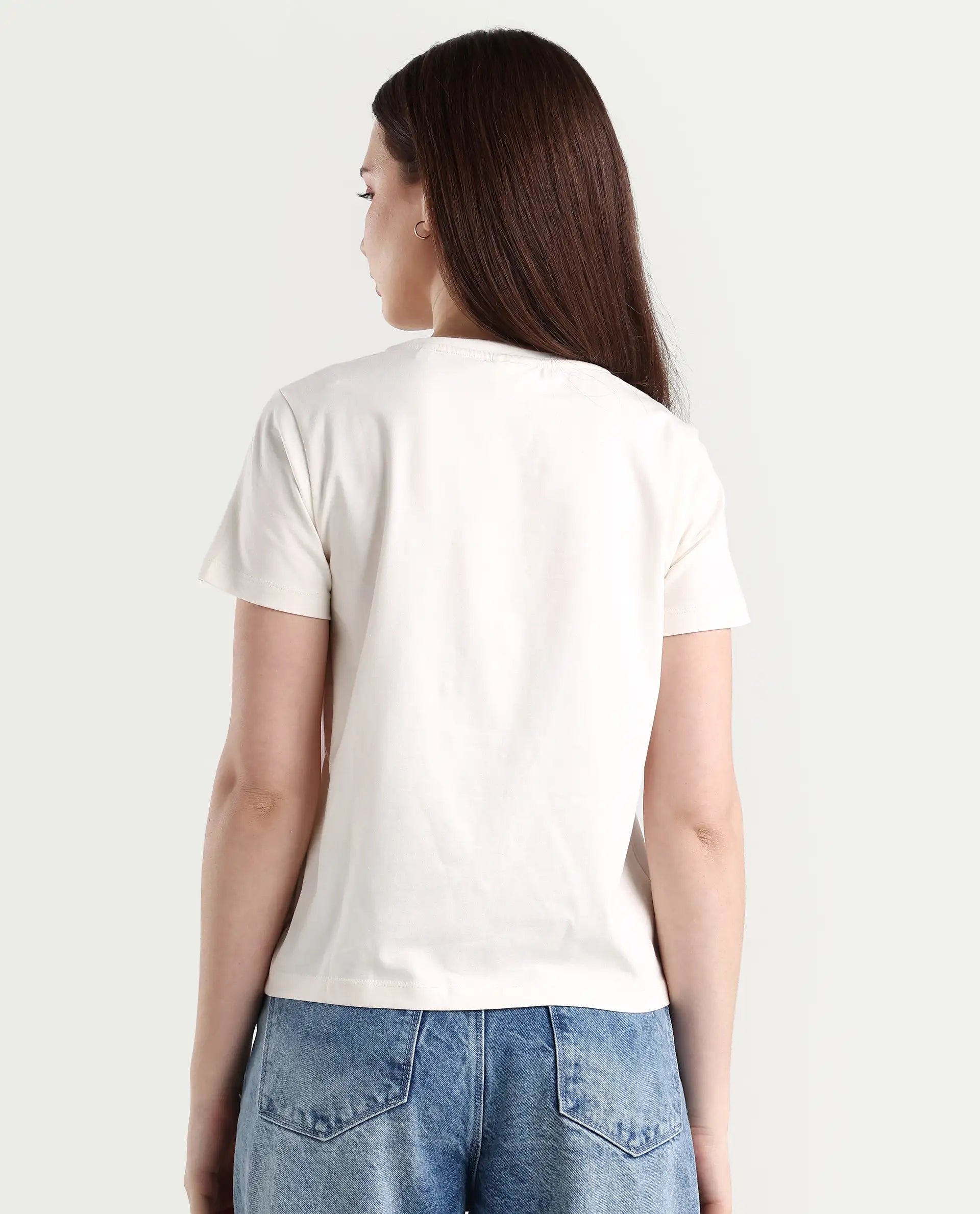 Rareism Women's Fila - Off White Cotton Blend Crew Neck Graphic Print Regular Fit T-Shirt