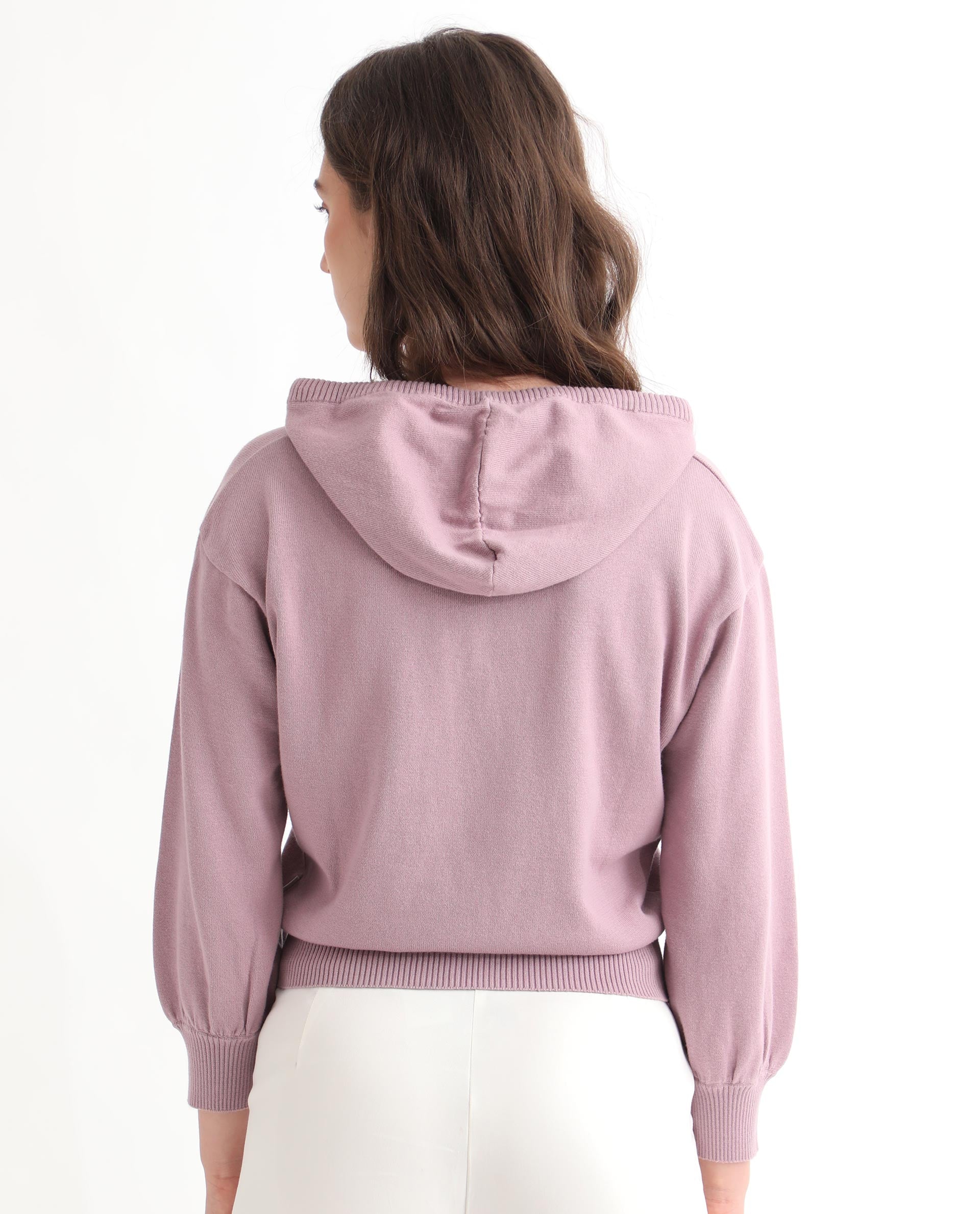 Rareism Women's Finn Sweat Pink Cotton Hooded Plain Relaxed Fit Sweater