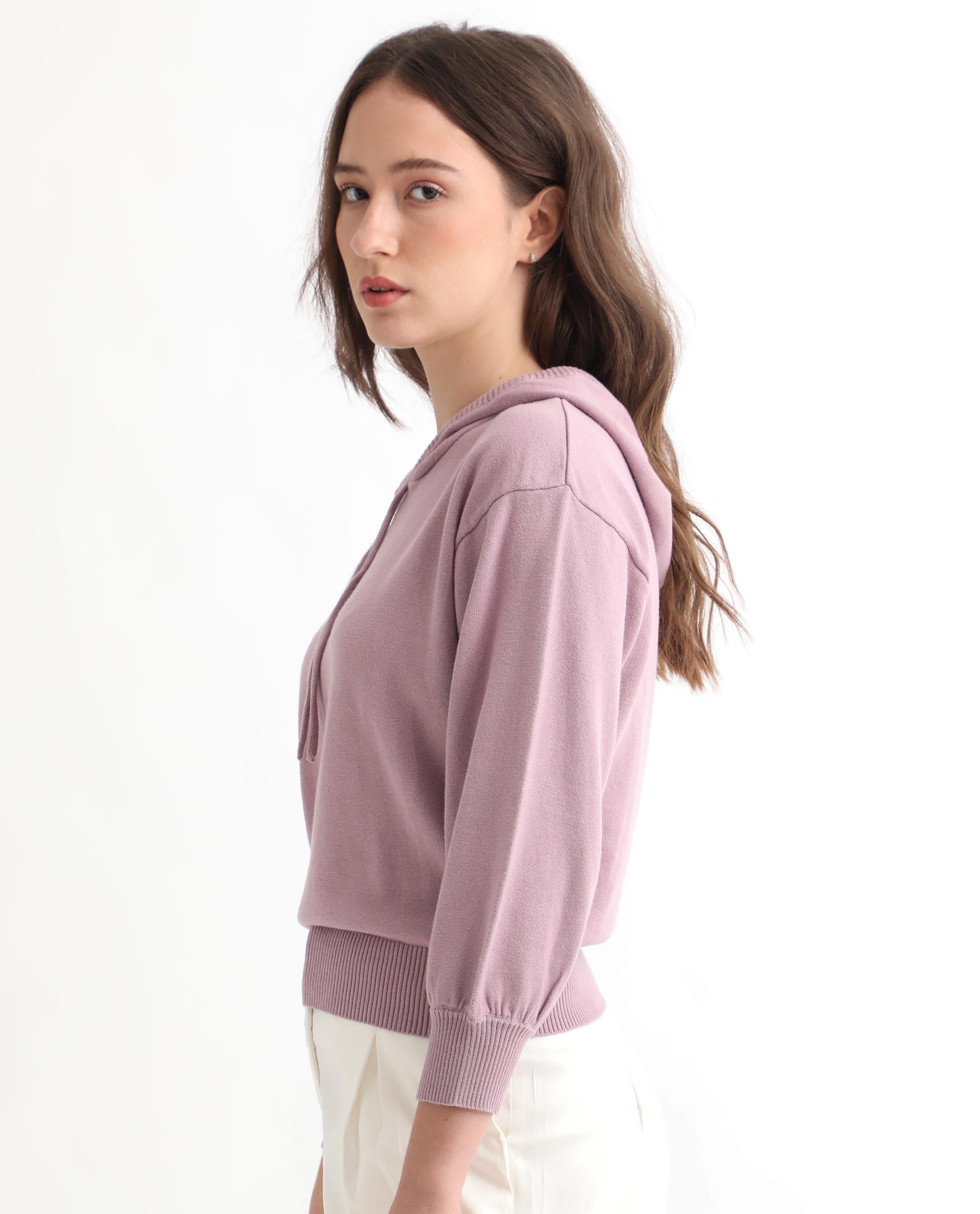 Rareism Women's Finn Sweat Pink Cotton Hooded Plain Relaxed Fit Sweater