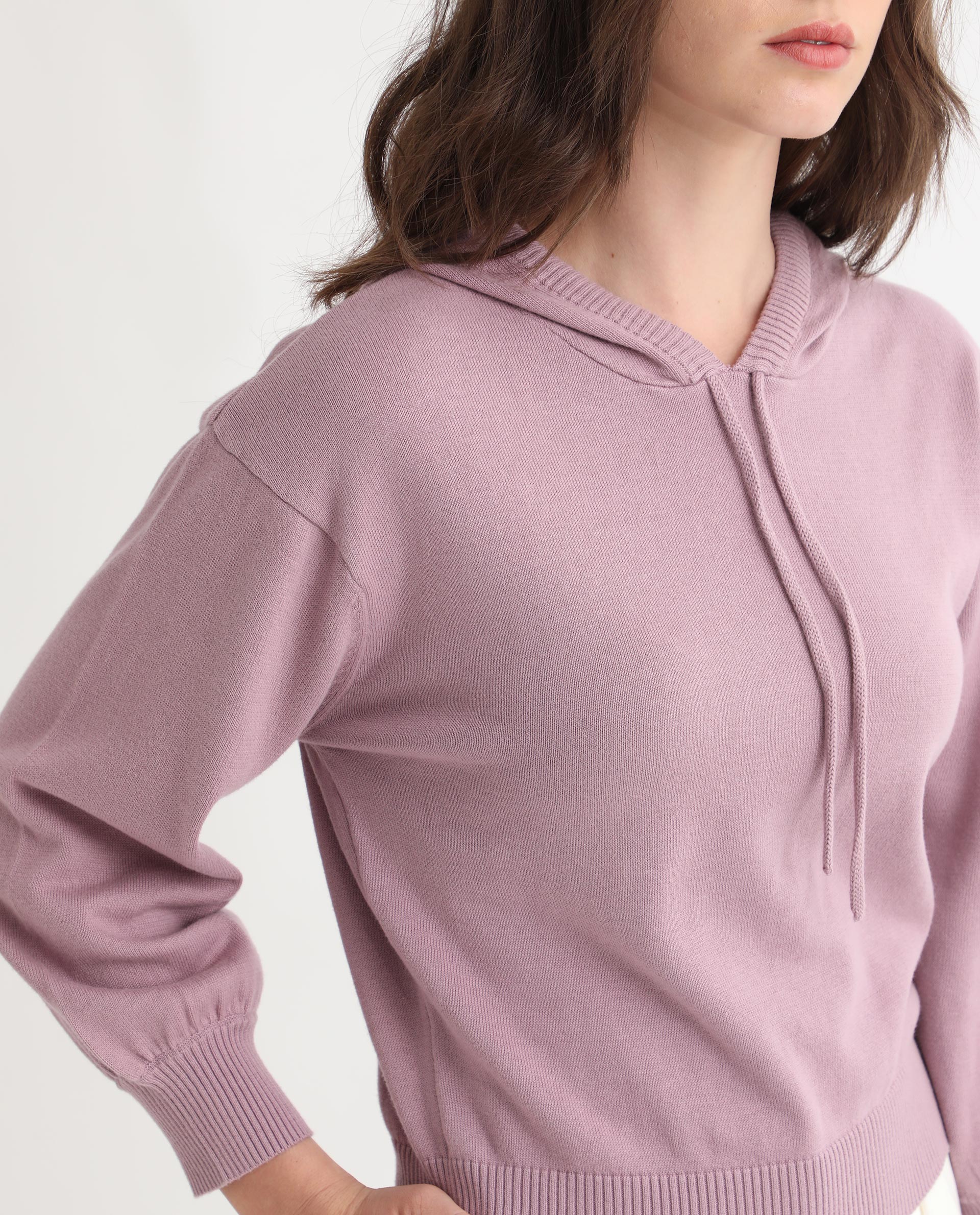 Rareism Women's Finn Sweat Pink Cotton Hooded Plain Relaxed Fit Sweater