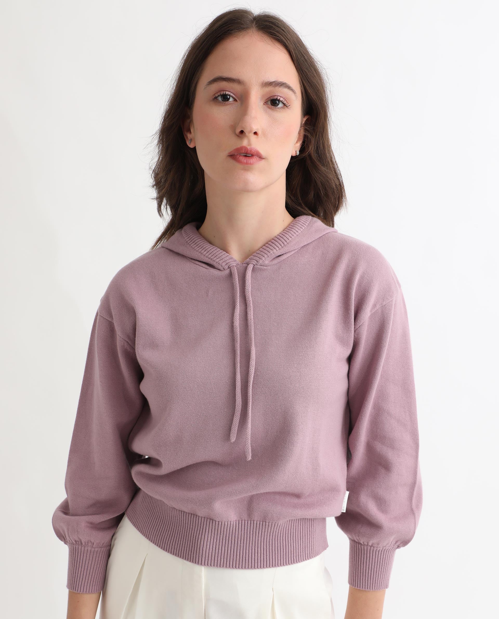 Rareism Women's Finn Sweat Pink Cotton Hooded Plain Relaxed Fit Sweater