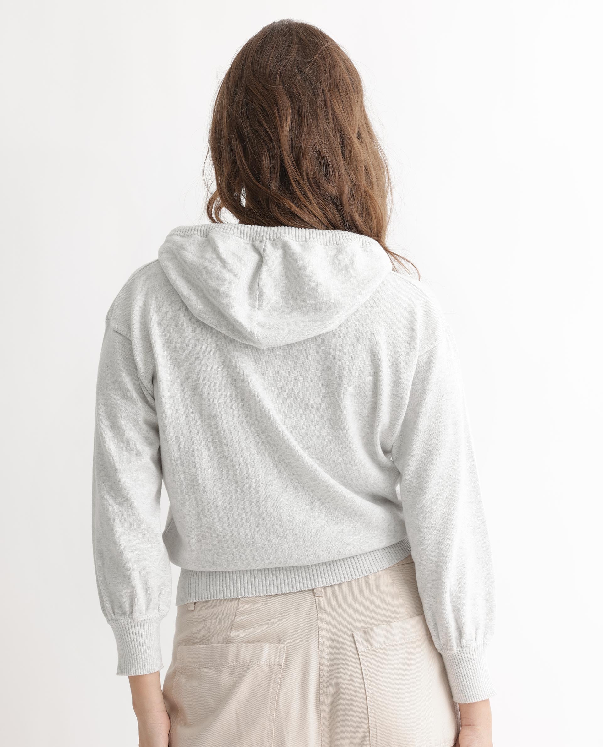 Rareism Women's Finn Sweat Offwhite Cotton Hooded Plain Relaxed Fit Sweater