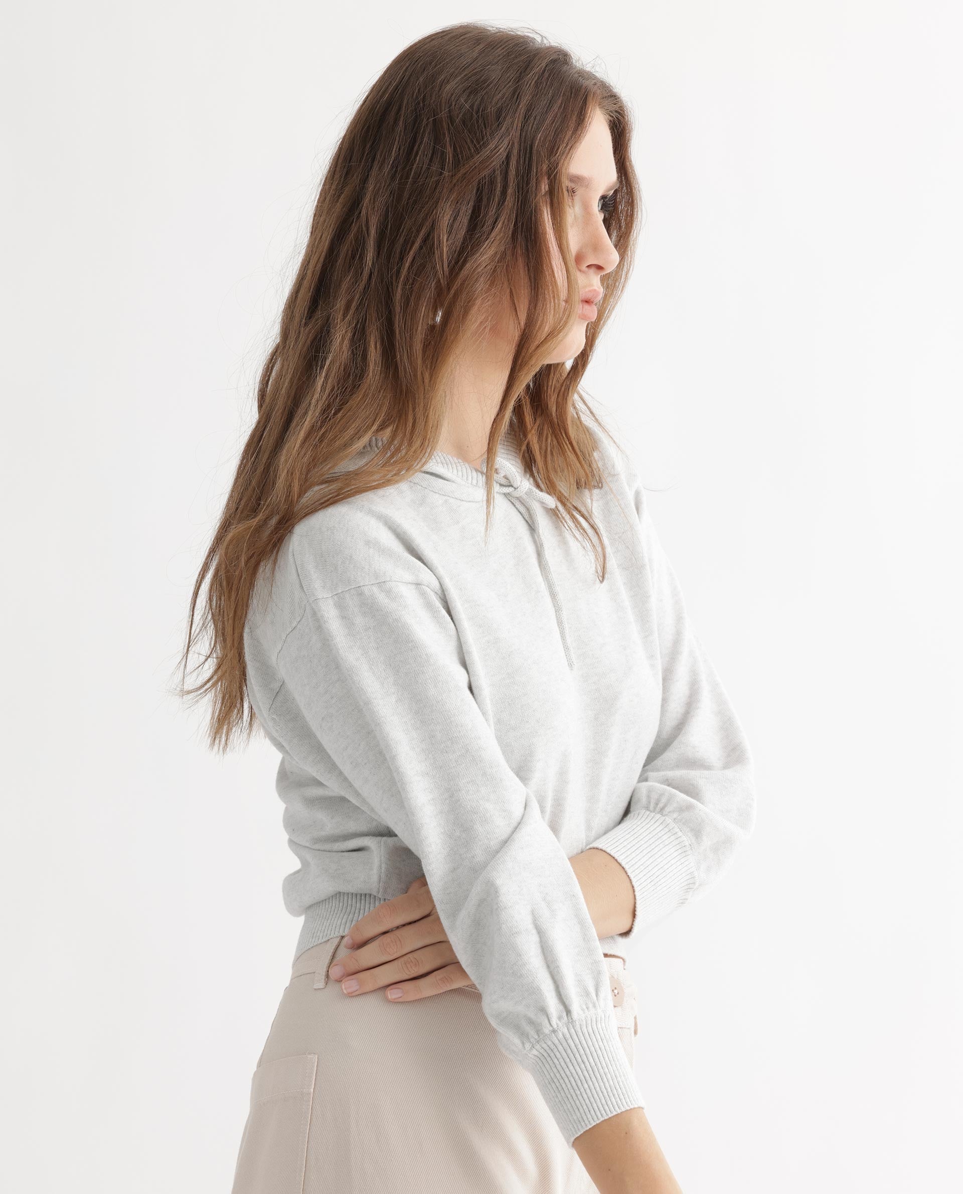 Rareism Women's Finn Sweat Offwhite Cotton Hooded Plain Relaxed Fit Sweater