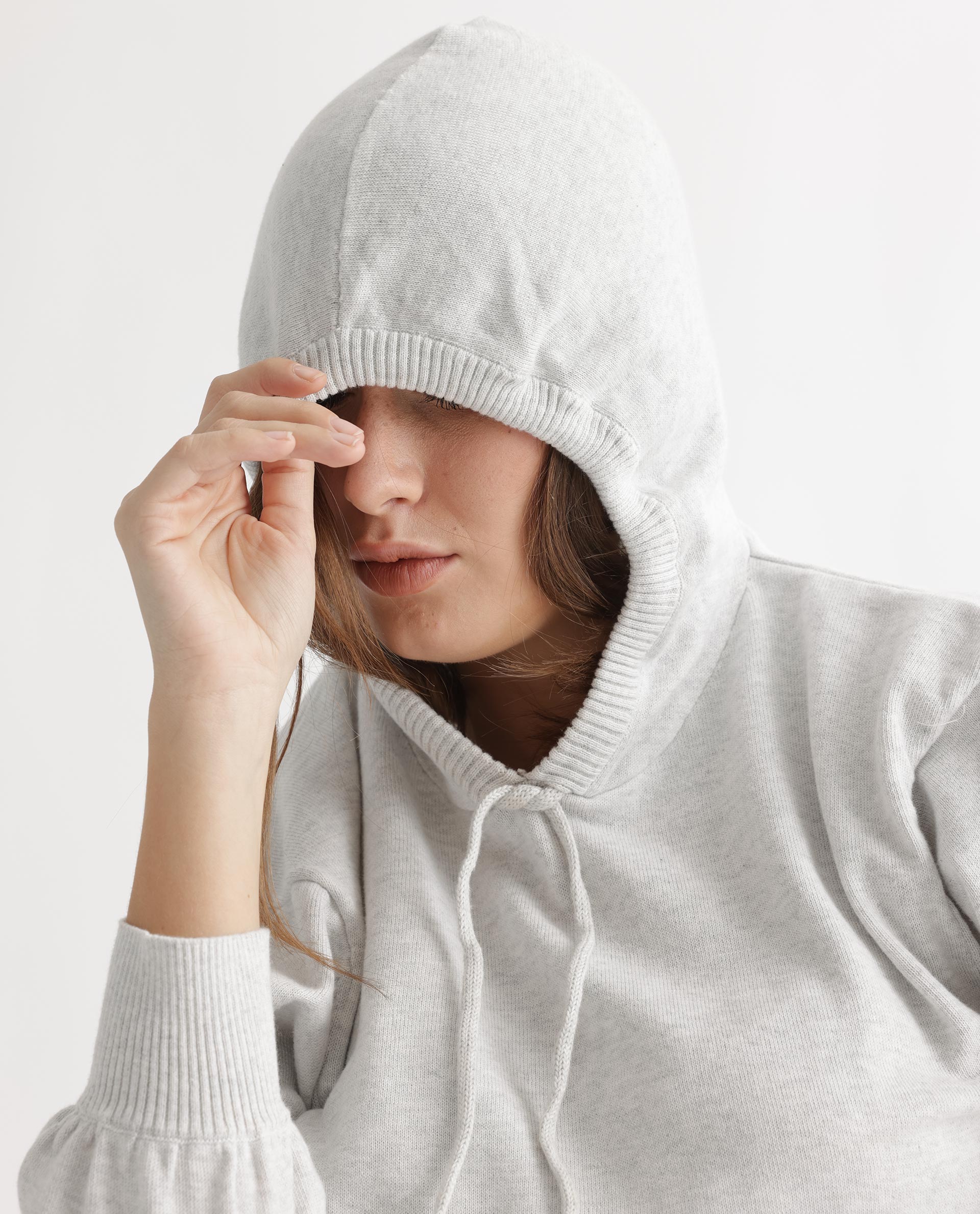 Rareism Women's Finn Sweat Offwhite Cotton Hooded Plain Relaxed Fit Sweater