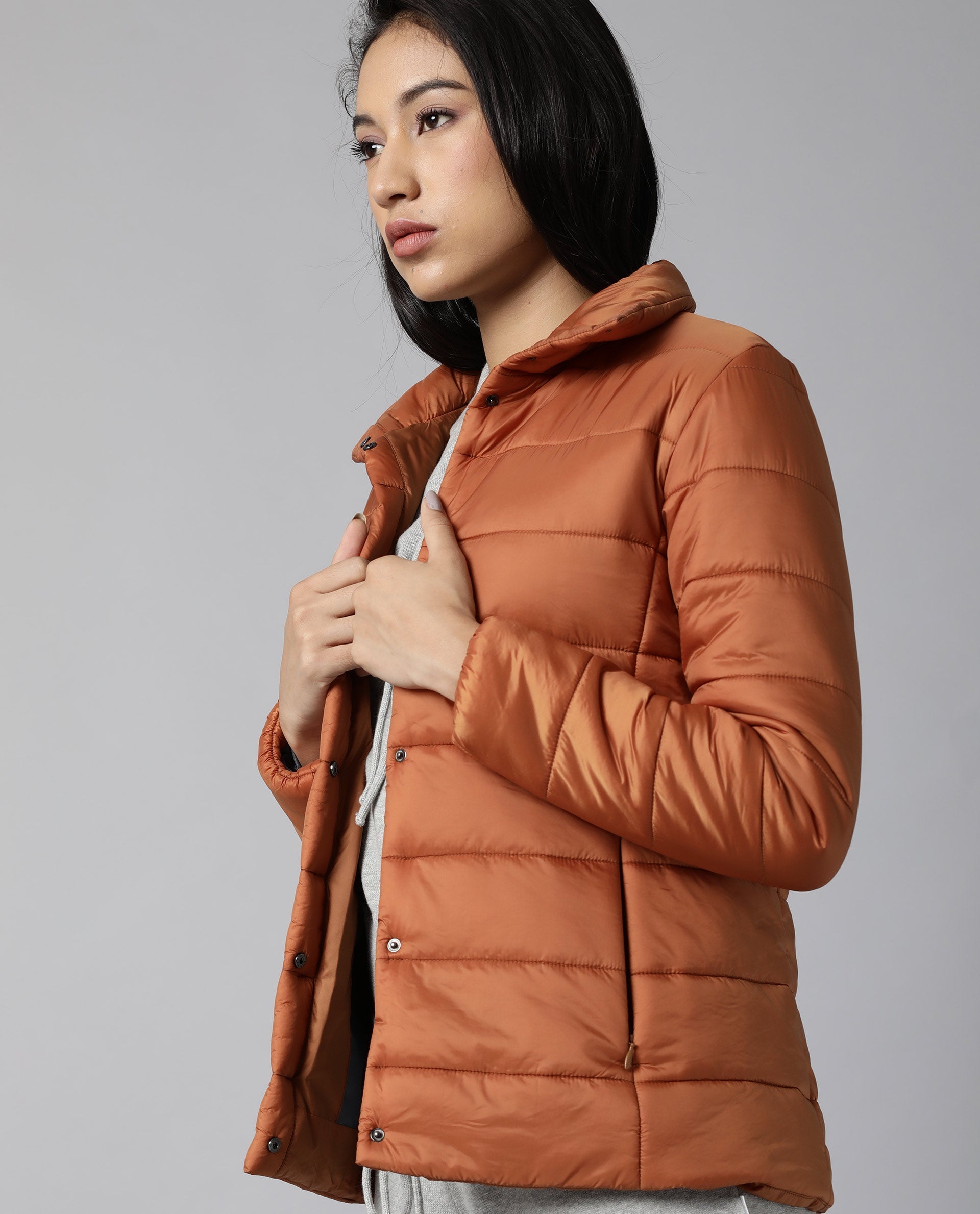 Rareism Women Mung Rust Jacket Full Sleeves Solid