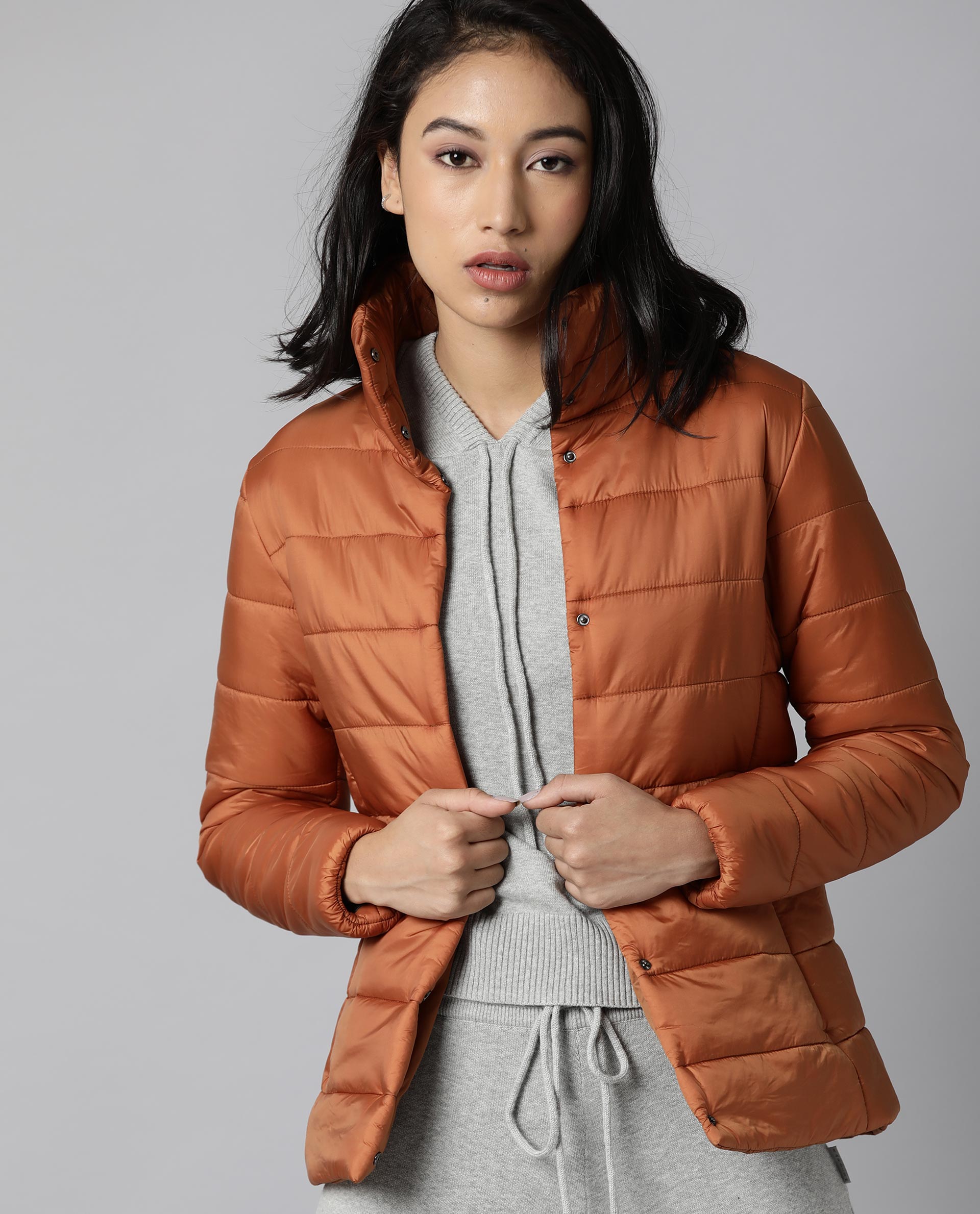 Rareism Women Mung Rust Jacket Full Sleeves Solid