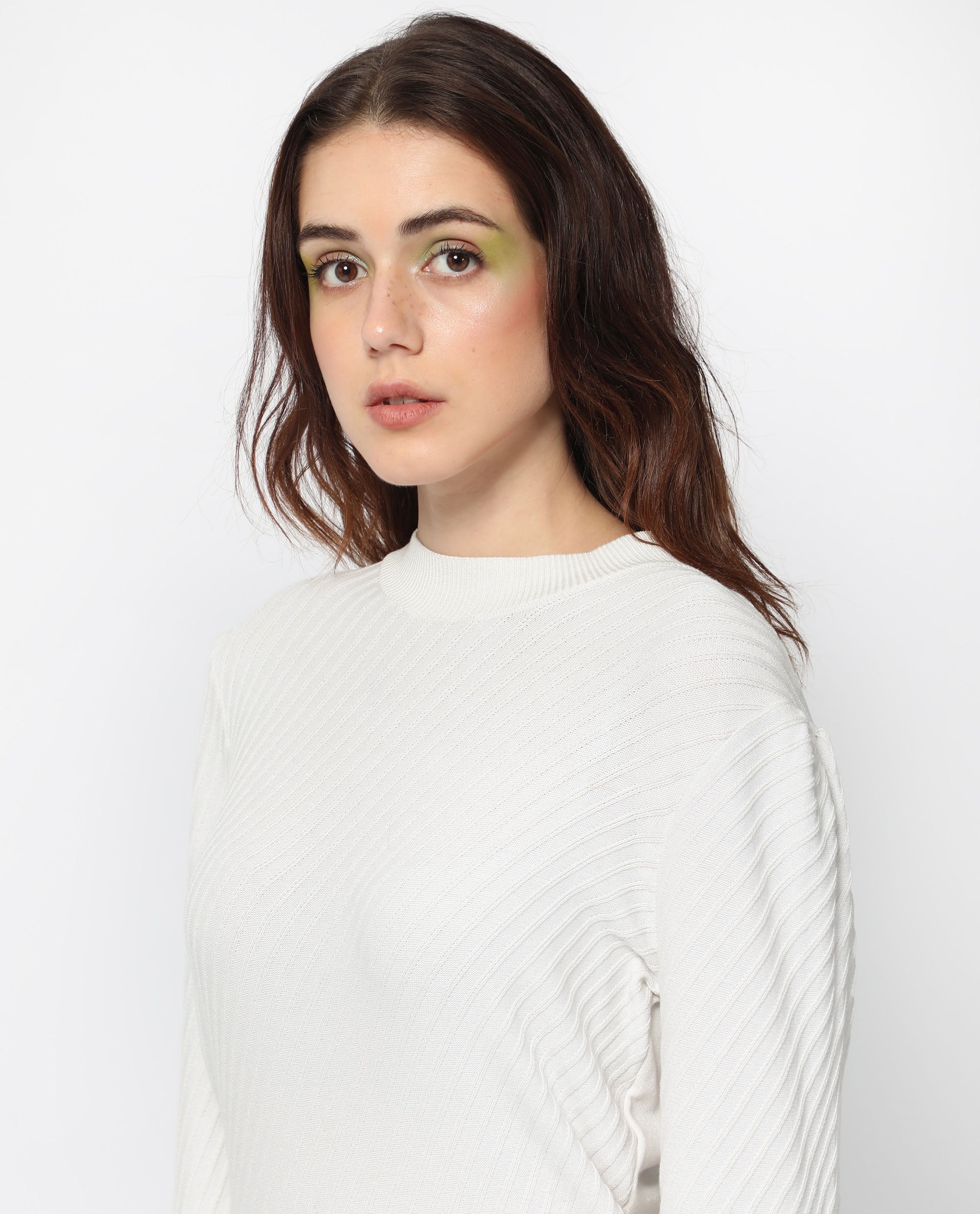 Rareism Women's Fischer White Viscose High Neck Plain Regular Fit Sweater