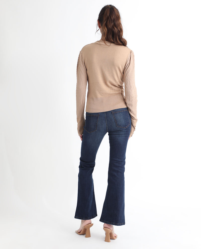 Rareism Women'S Fischer Beige Viscose Fabric Full Sleeves Knee Length Regular Fit Solid High Neck Sweater