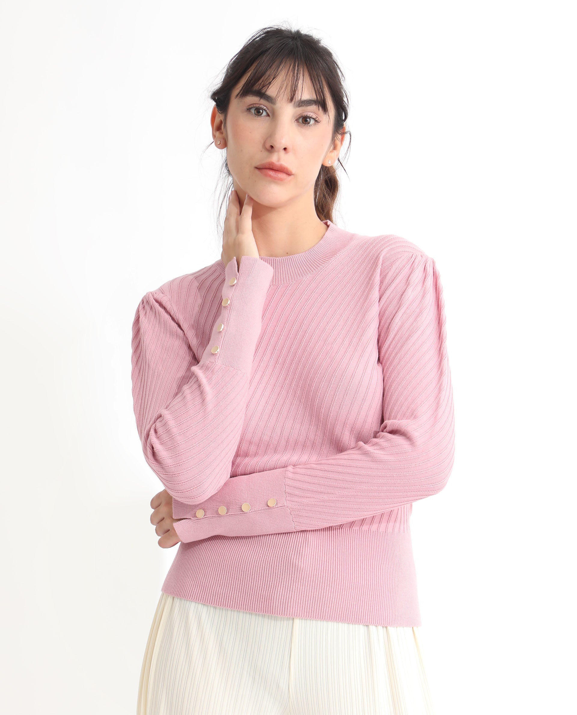 Rareism Women's Fischer Pink Viscose High Neck Plain Regular Fit Sweater