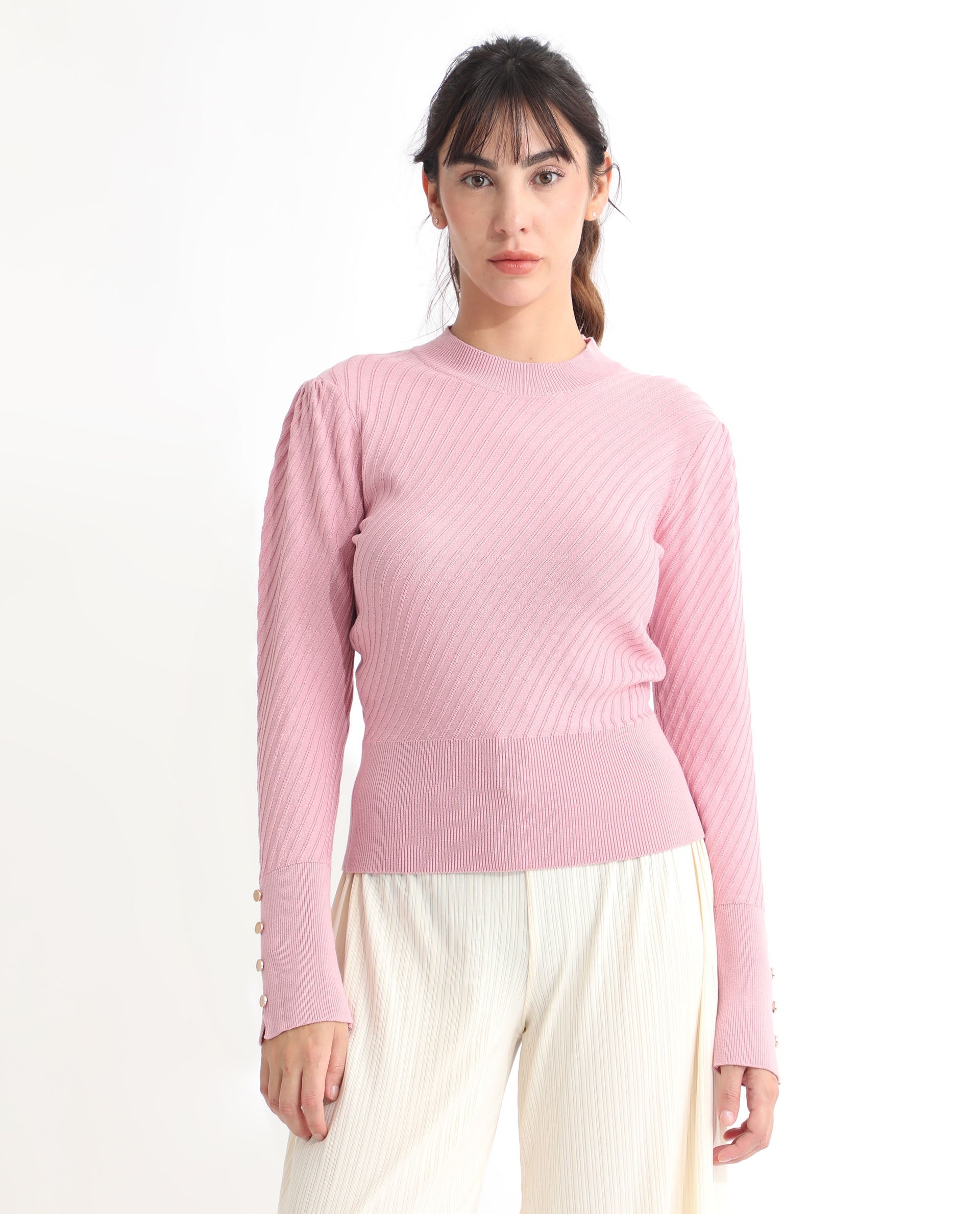 Rareism Women's Fischer Pink Viscose High Neck Plain Regular Fit Sweater