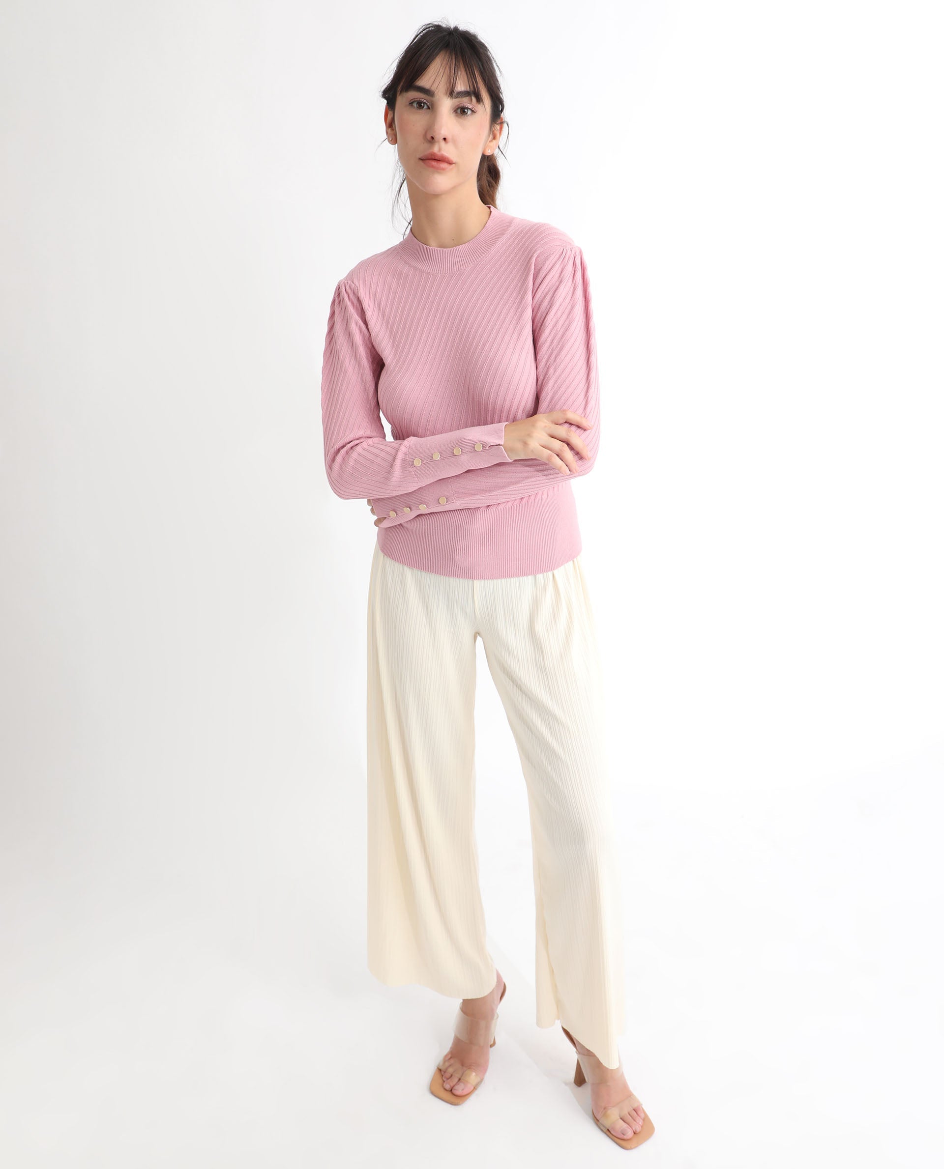 Rareism Women's Fischer Pink Viscose High Neck Plain Regular Fit Sweater