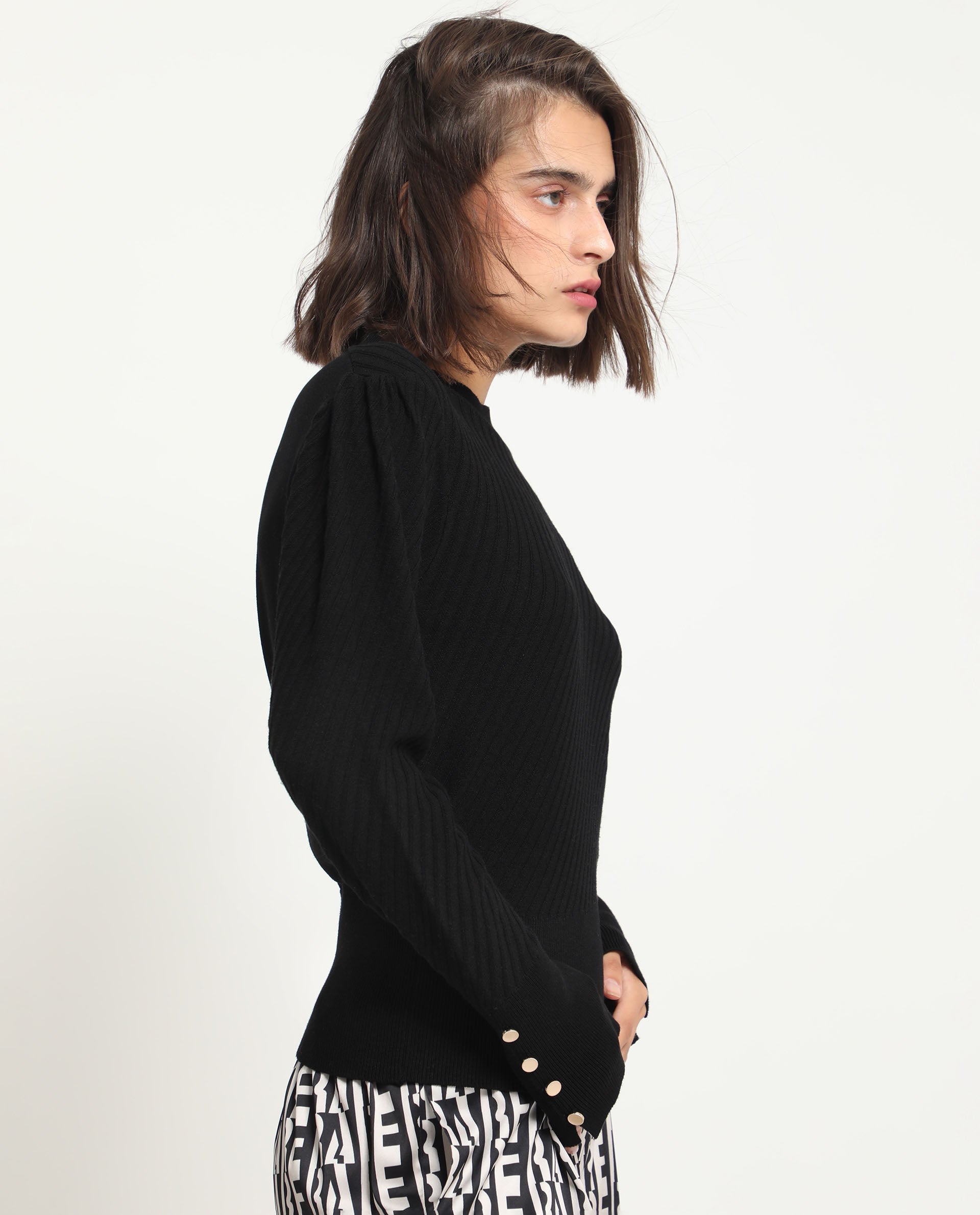 Rareism Women's Fischer Black Viscose High Neck Plain Regular Fit Sweater