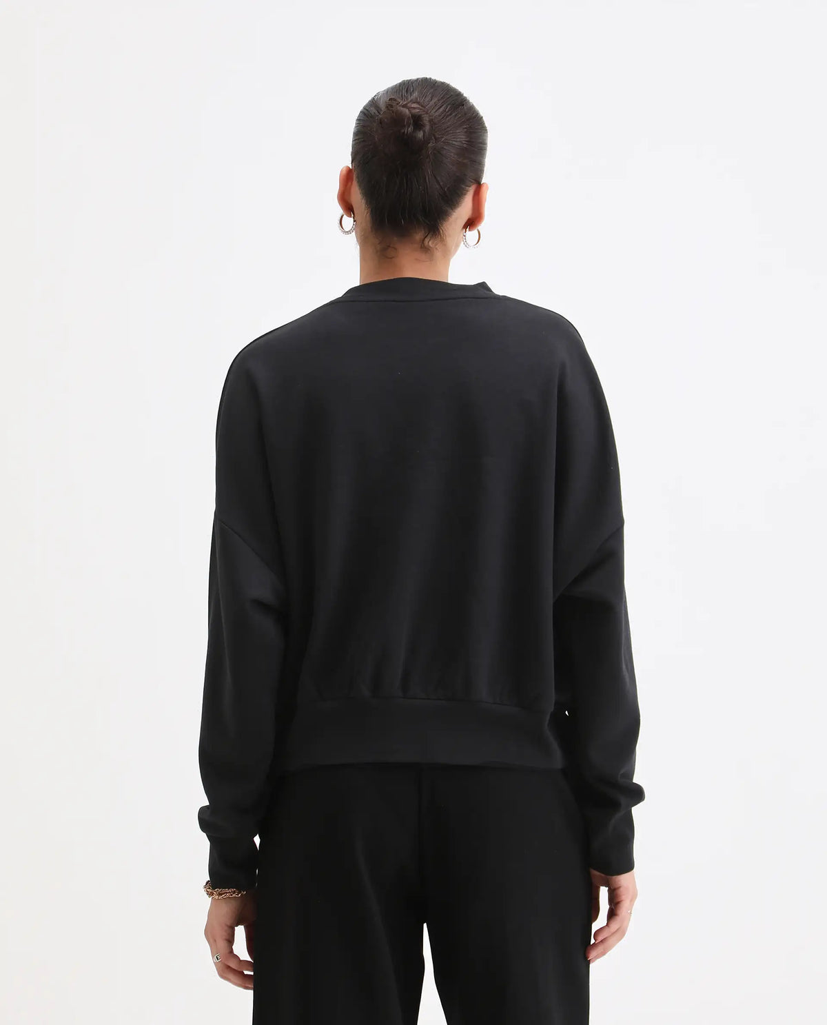 Rareism Women's Flen Black Cotton Blend Crew Neck Oversize Fit Graphic Print Sweatshirt