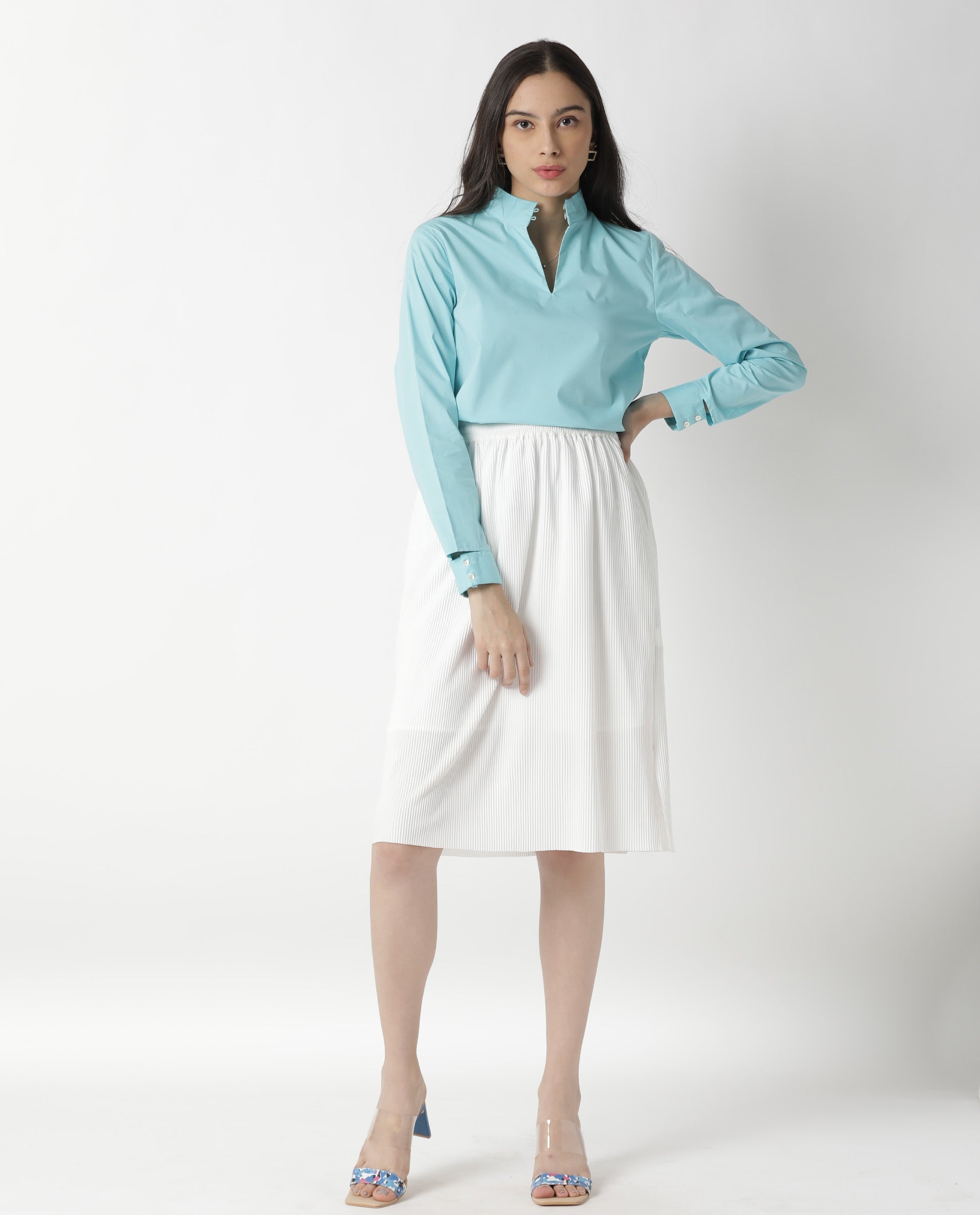Rareism Women Float Blue Top Full Sleeves Solid
