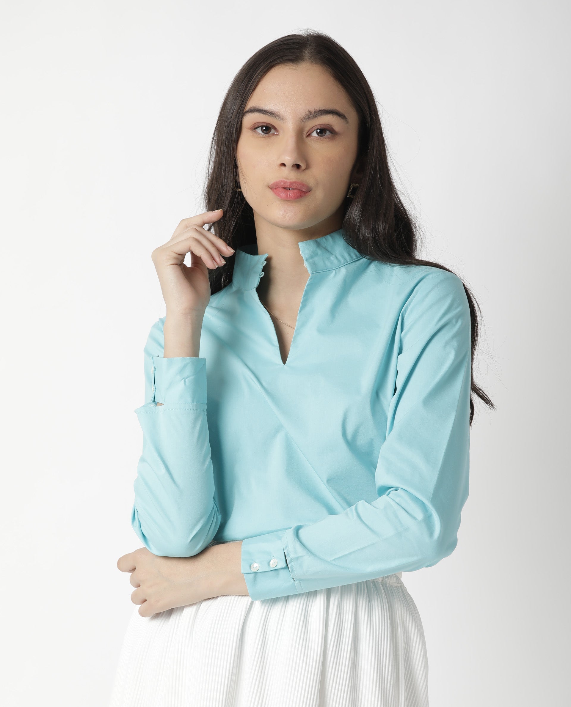 Rareism Women Float Blue Top Full Sleeves Solid