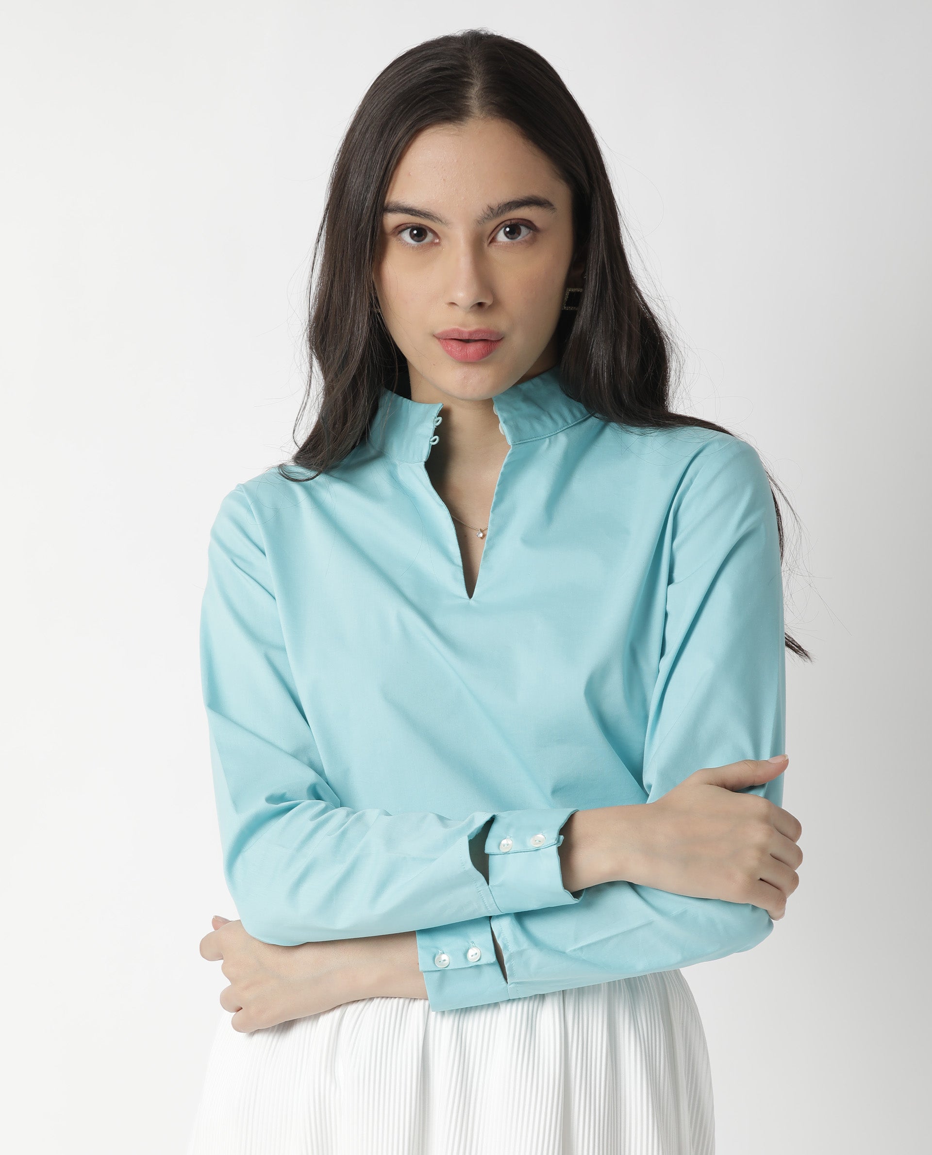 Rareism Women Float Blue Top Full Sleeves Solid