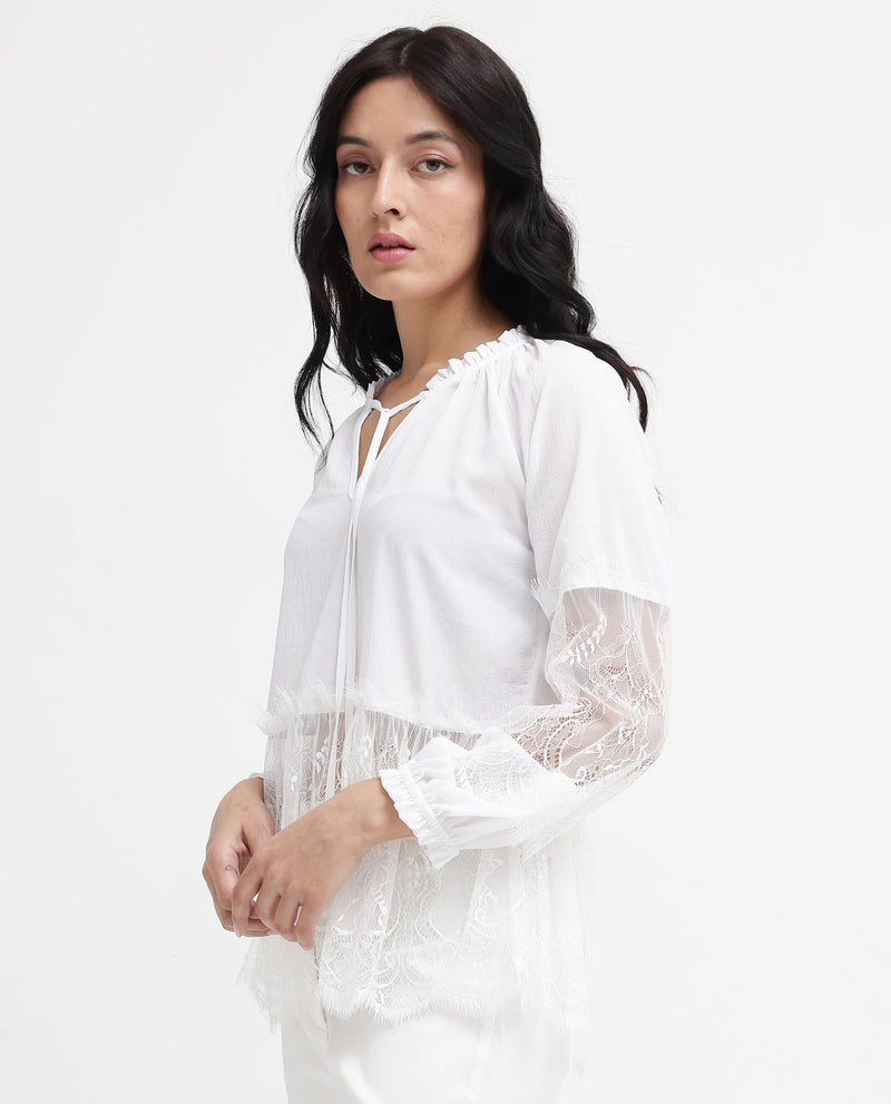 Rareism Womens Florida White Top Full Sleeve Solid