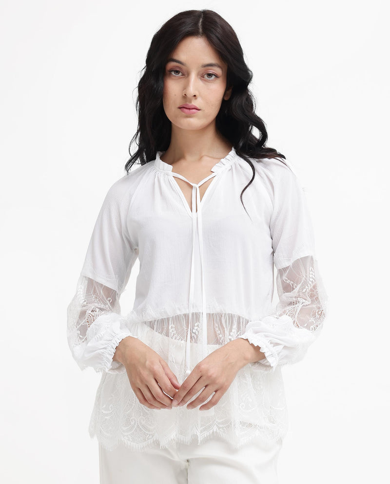 Rareism Womens Florida White Top Full Sleeve Solid