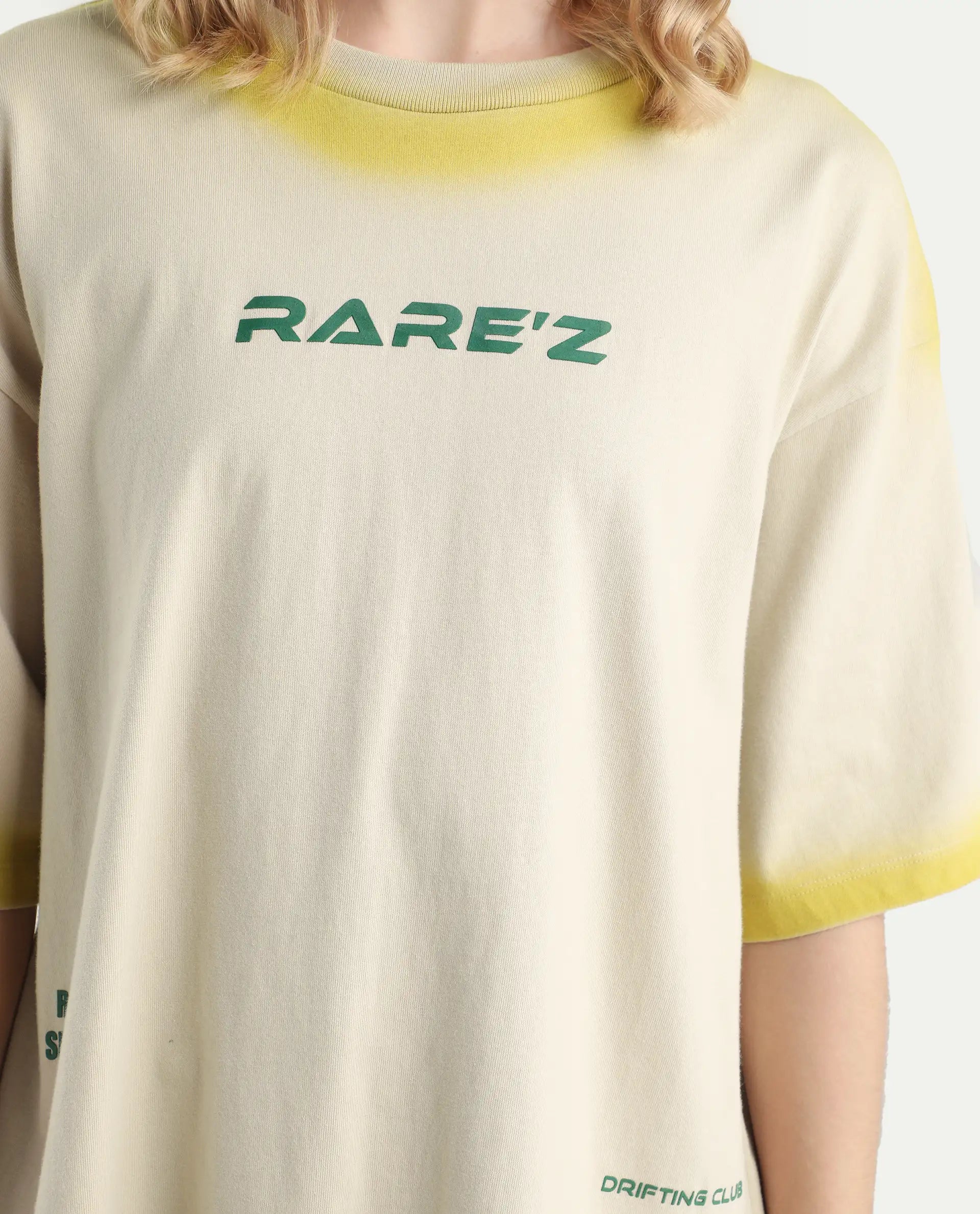 Rareism Women's Foakoe Beige Cotton Graphic Print Oversized T-Shirt