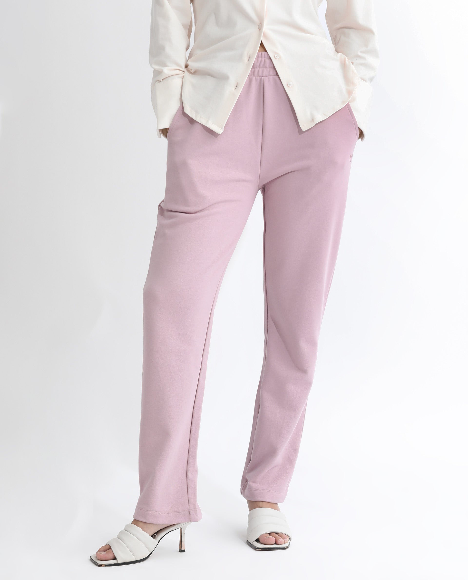 Rareism Women's Fronk Dusky Pink Polyester Blend Plain Ankle Length Tailored Track Pant