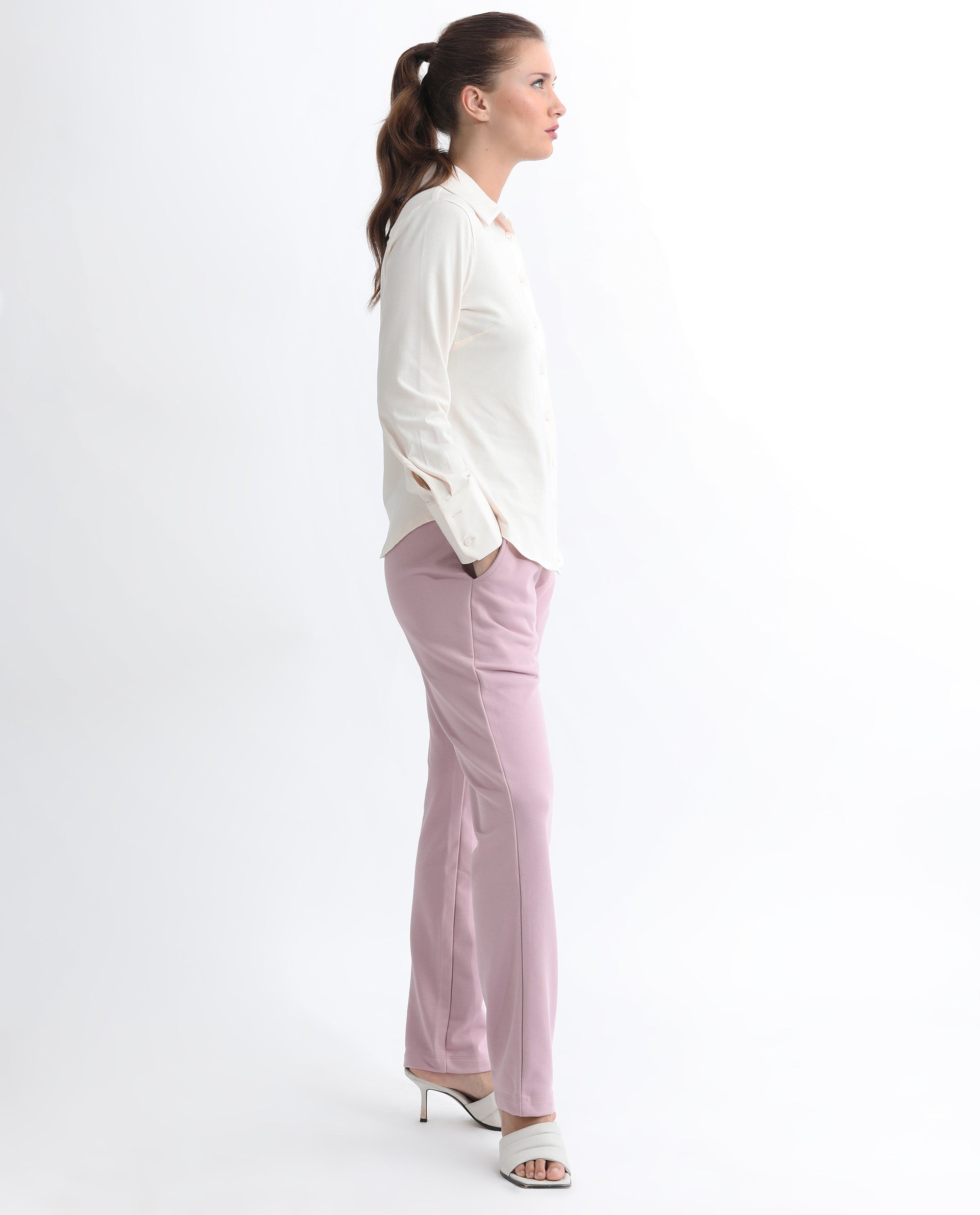 Rareism Women's Fronk Dusky Pink Polyester Blend Plain Ankle Length Tailored Track Pant
