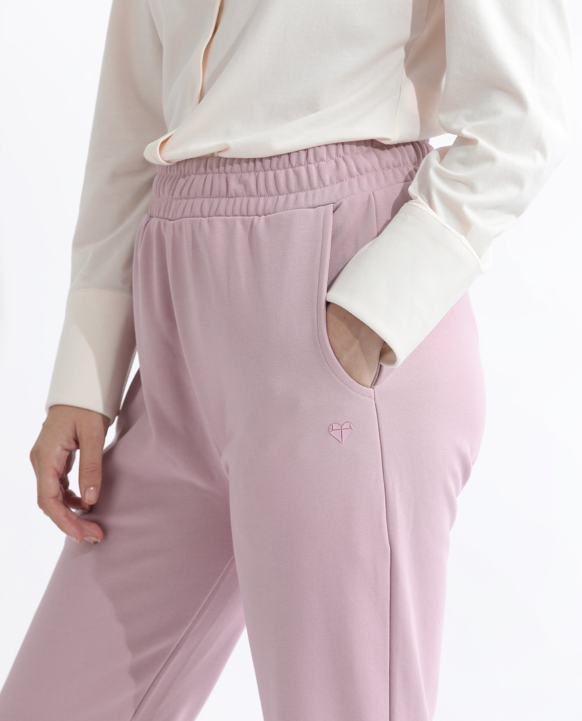 Rareism Women's Fronk Dusky Pink Polyester Blend Plain Ankle Length Tailored Track Pant