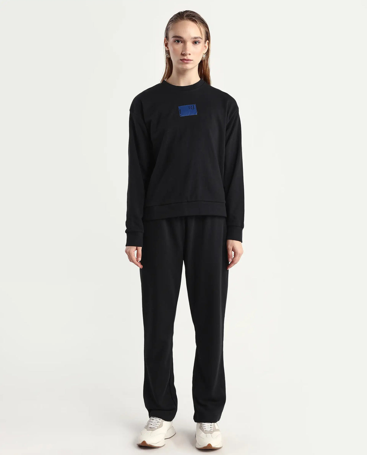Rareism Women's Fronk Black Polyester Blend Plain Ankle Length Tailored Track Pant
