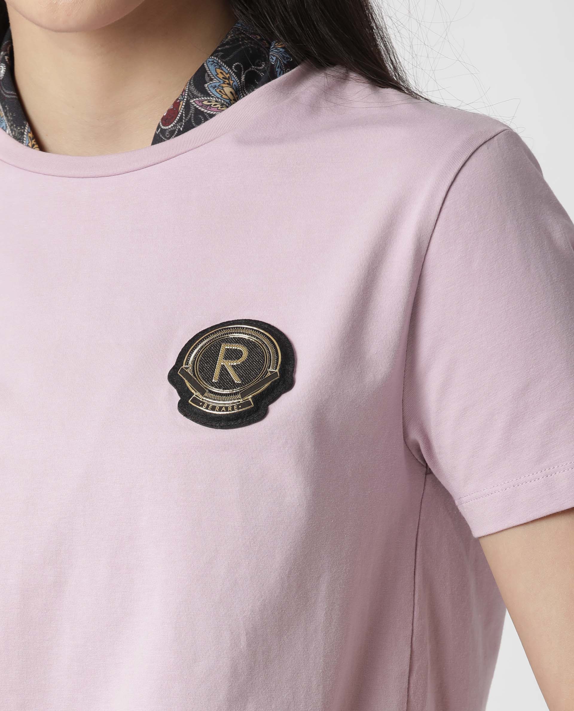 Rareism Women Fuji Pink Cotton Fabric Regular Fit Half Sleeves Graphic Print Crew Neck T-Shirt