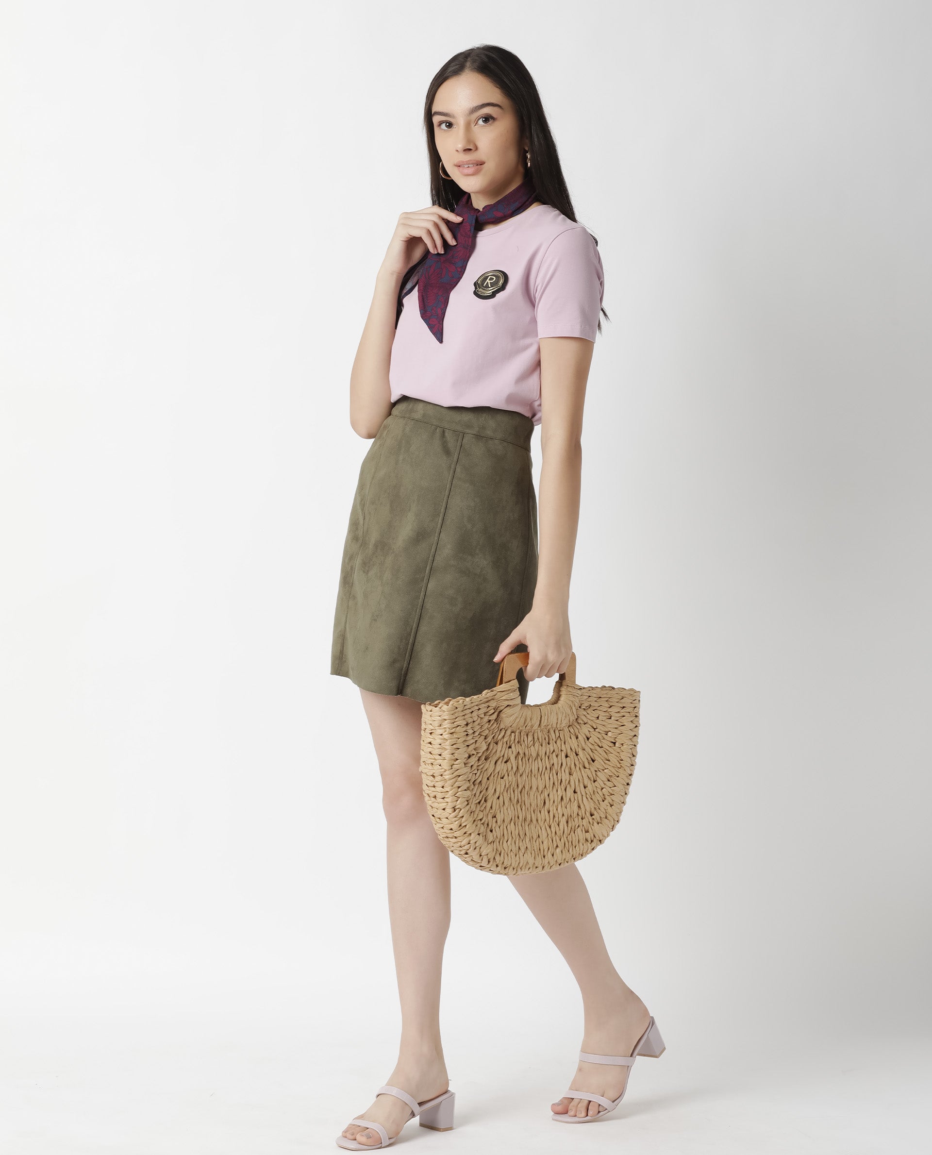 Rareism Women Fuji Pink Cotton Fabric Regular Fit Half Sleeves Graphic Print Crew Neck T-Shirt