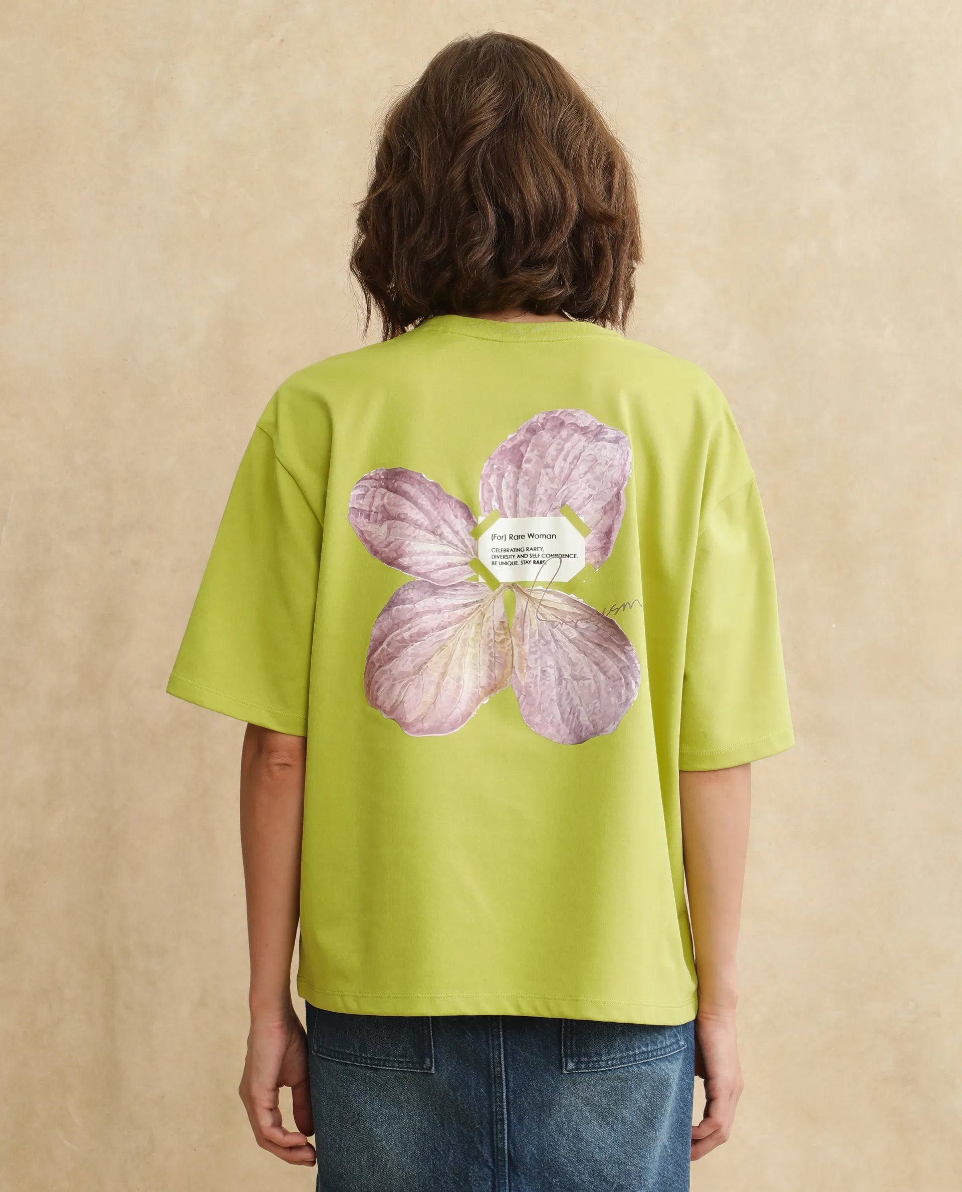 Rareism Women's Gare Flouroscent Green Polyester Blend Crew Neck Graphic Print Oversized T-Shirt