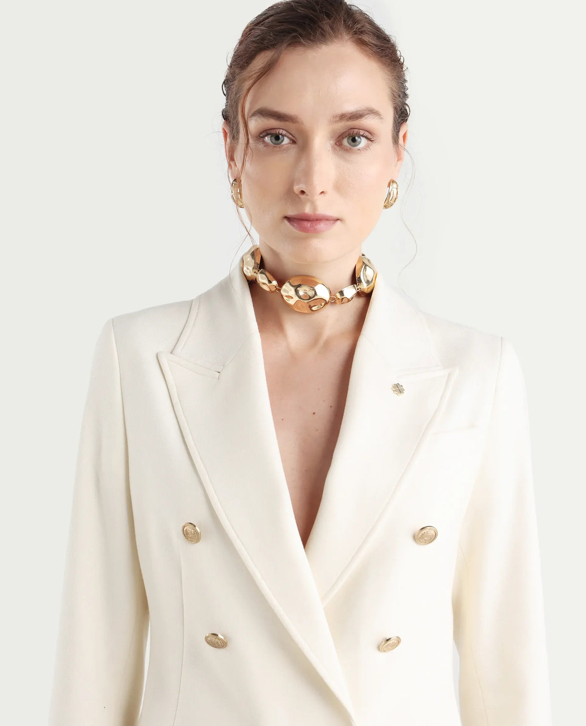 Rareism Women's Garoz Off White Polyester Blend Full Sleeve Lapel Collar Plain Blazer