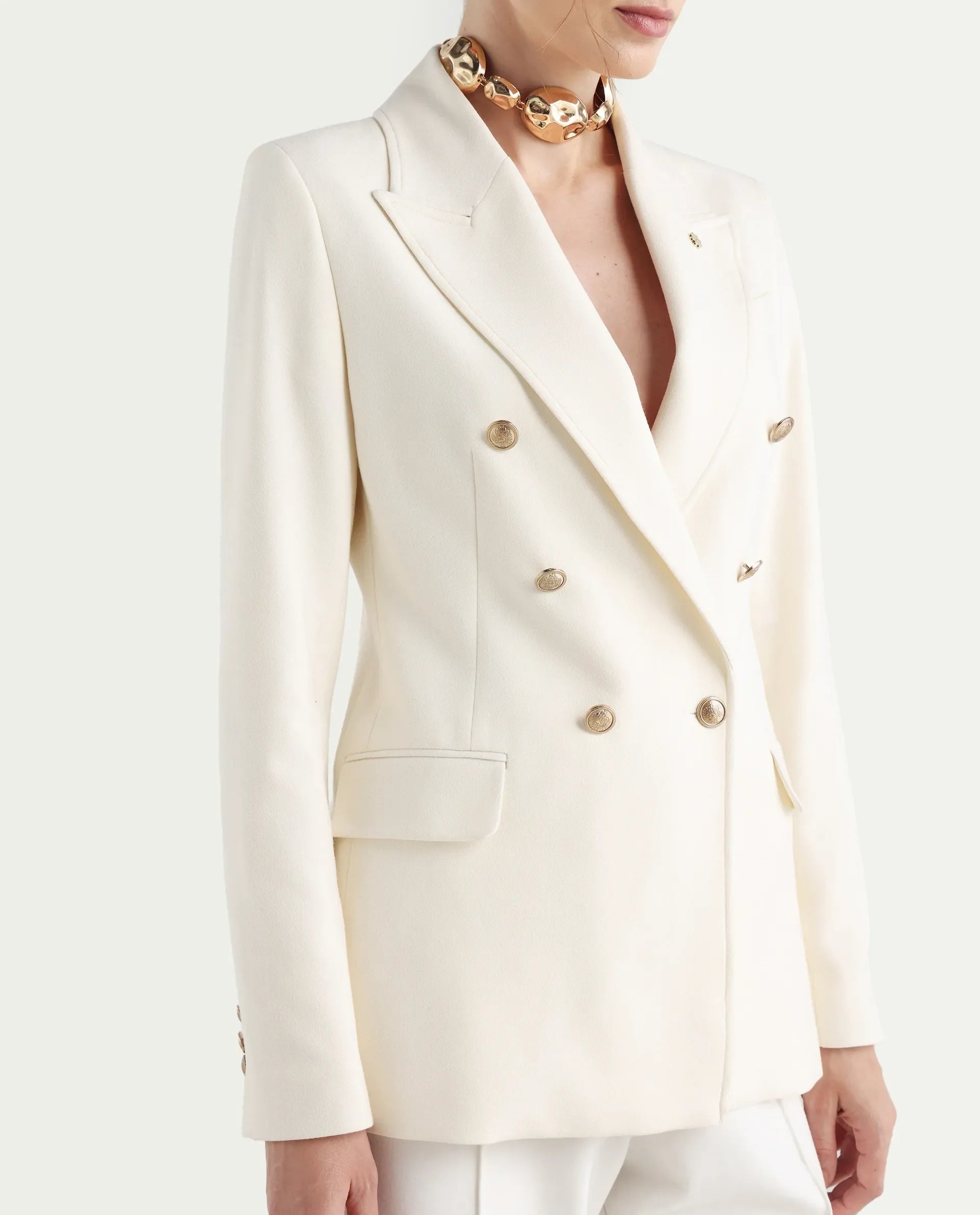Rareism Women's Garoz Off White Polyester Blend Full Sleeve Lapel Collar Plain Blazer