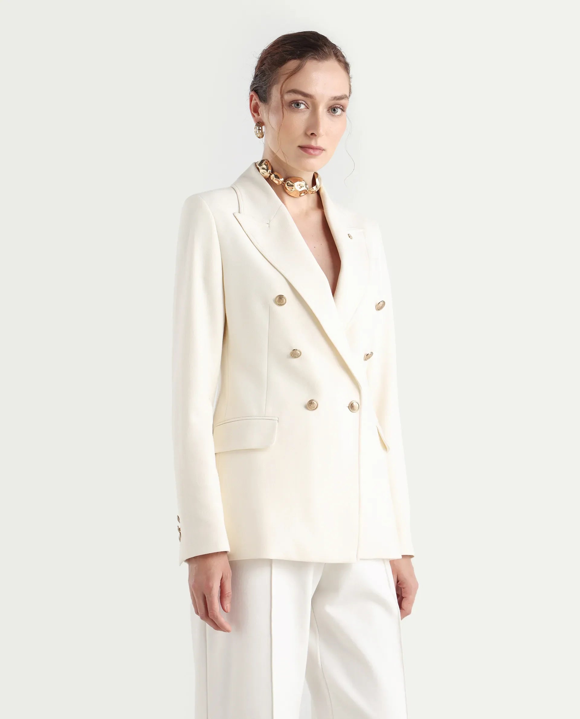 Rareism Women's Garoz Off White Polyester Blend Full Sleeve Lapel Collar Plain Blazer