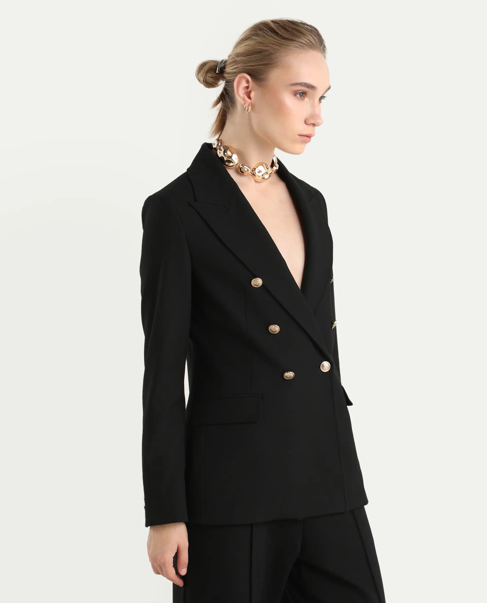 Rareism Women's Garoz Black Polyester Blend Fabric Full Sleeve Lapel Collar Plain Blazer