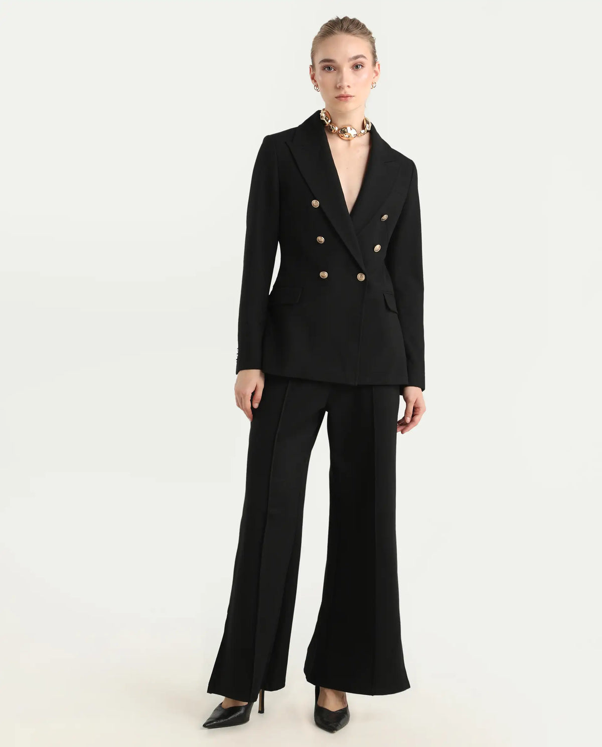 Rareism Women's Garoz Black Polyester Blend Fabric Full Sleeve Lapel Collar Plain Blazer