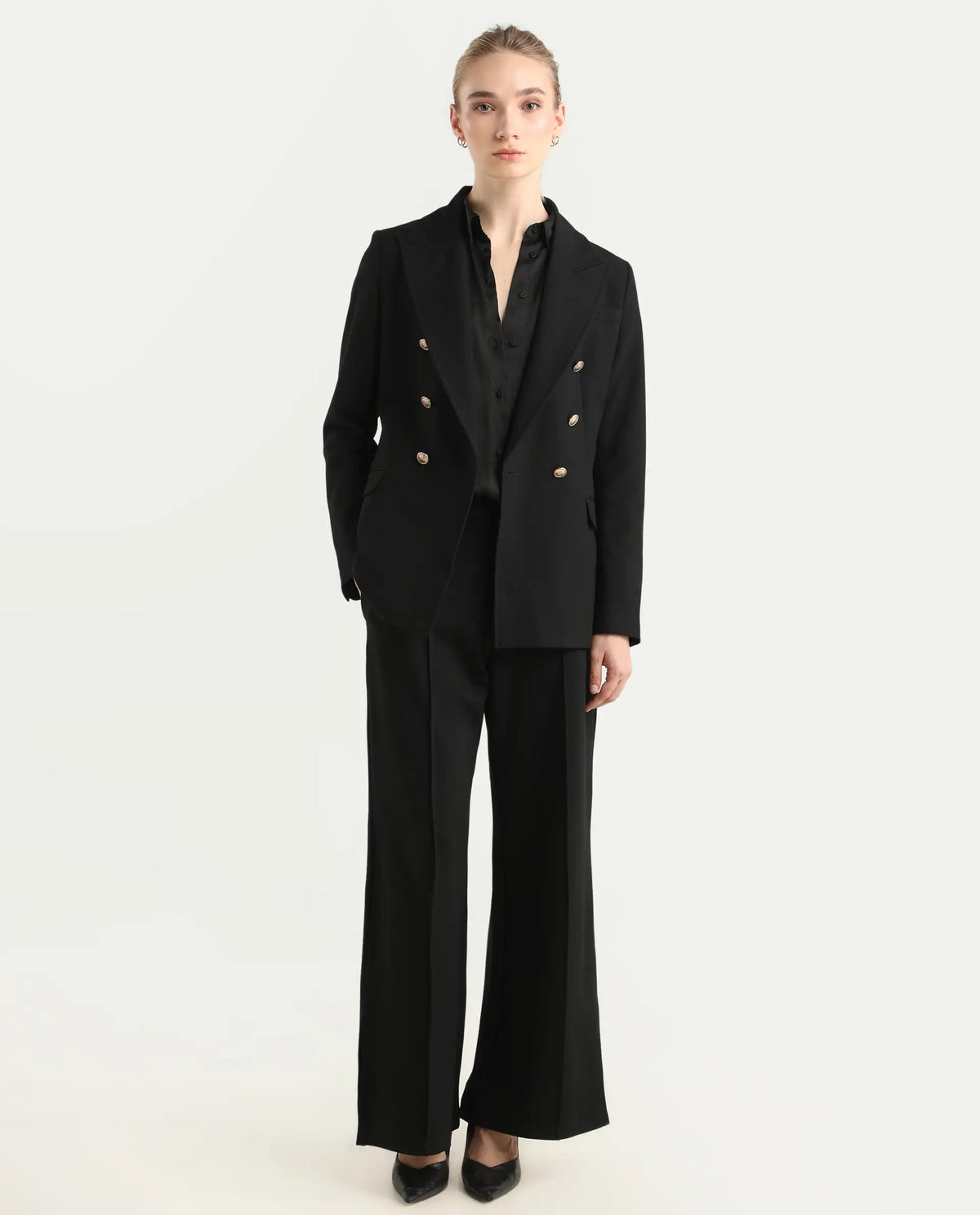 Rareism Women's Garoz Black Polyester Blend Fabric Full Sleeve Lapel Collar Plain Blazer