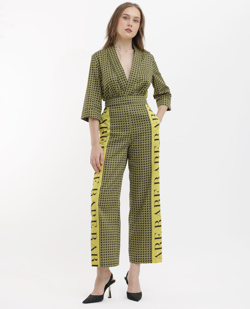 Rareism Women Geomo-B Yellow Cotton Blend Fabric Straight Fit Monogram Ankle Length Trousers