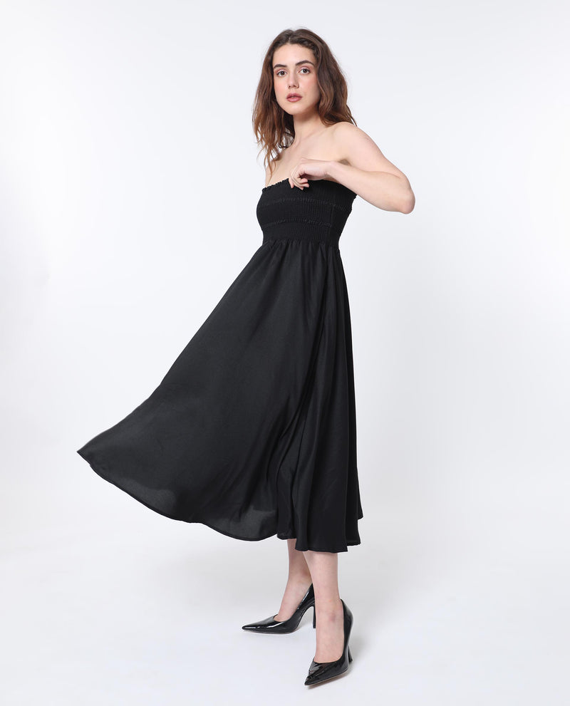 Rareism Women'S Gimpel Black Viscose Nylon Fabric Sleeveless Shoulder Straps Fit And Flare Plain Maxi Empire Dress