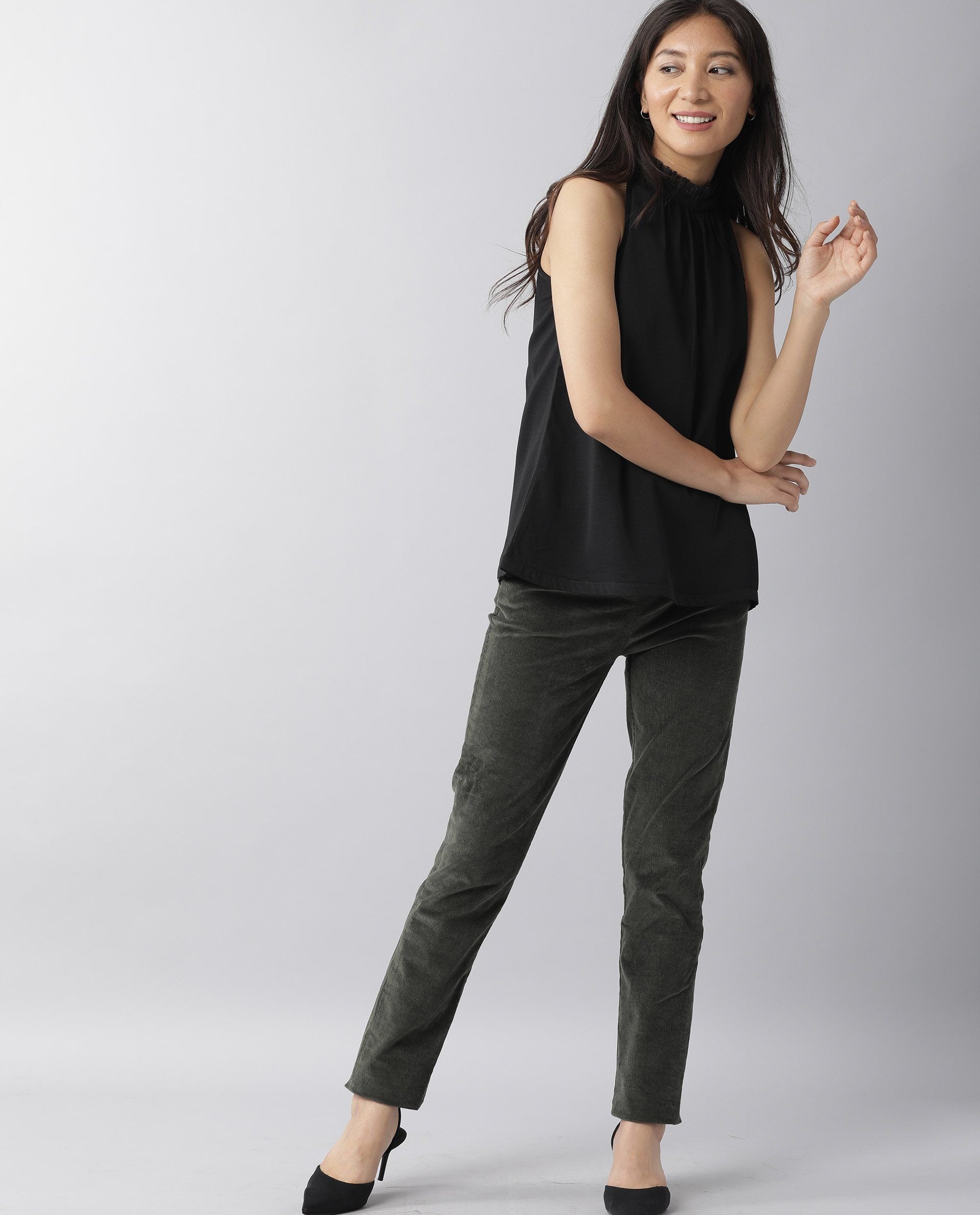 Rareism Women Gladis Black Top Sleeveless Solid