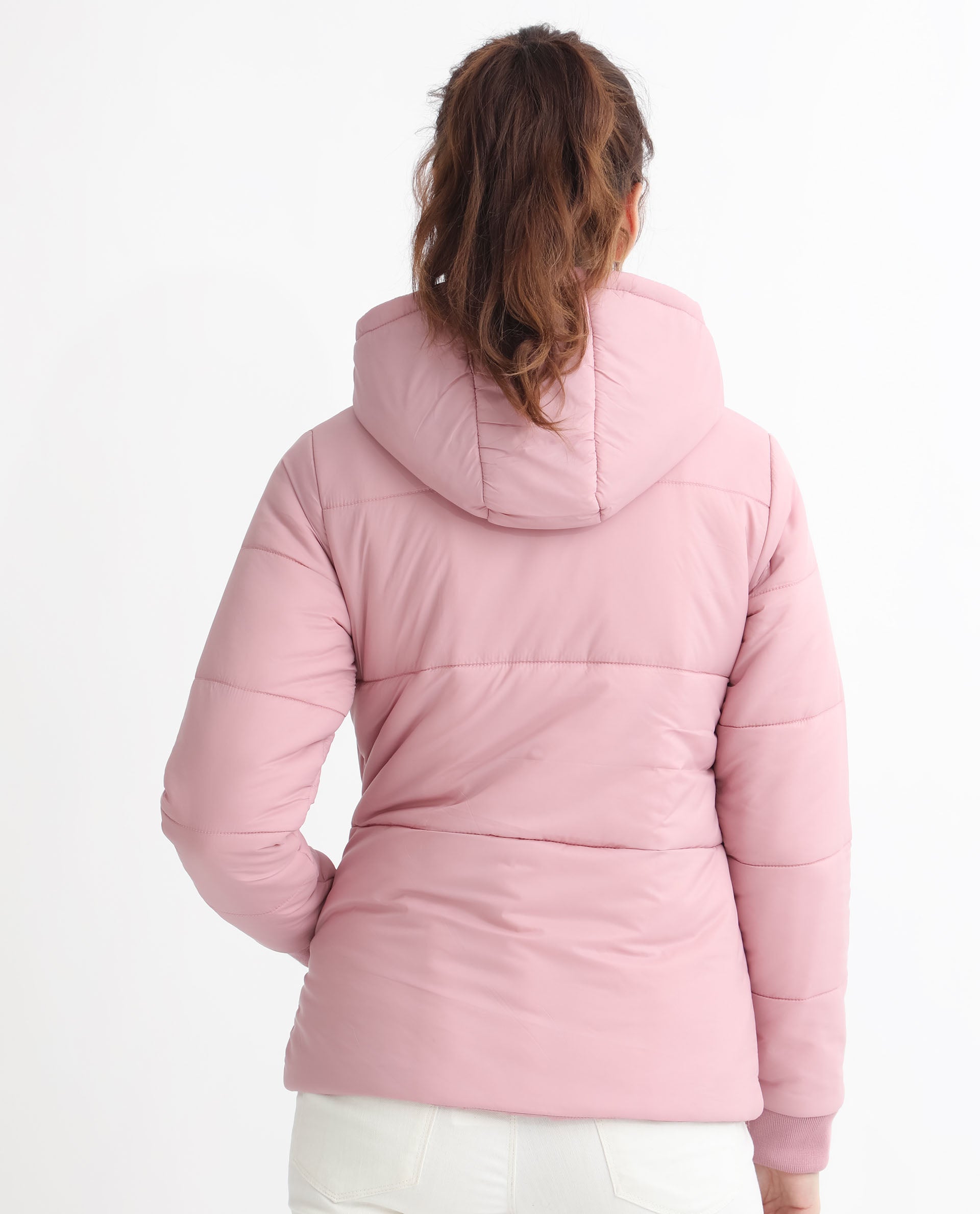 Rareism Women Glasha Hls Pink Polyester Fabric Full Sleeves Solid Hooded Jacket