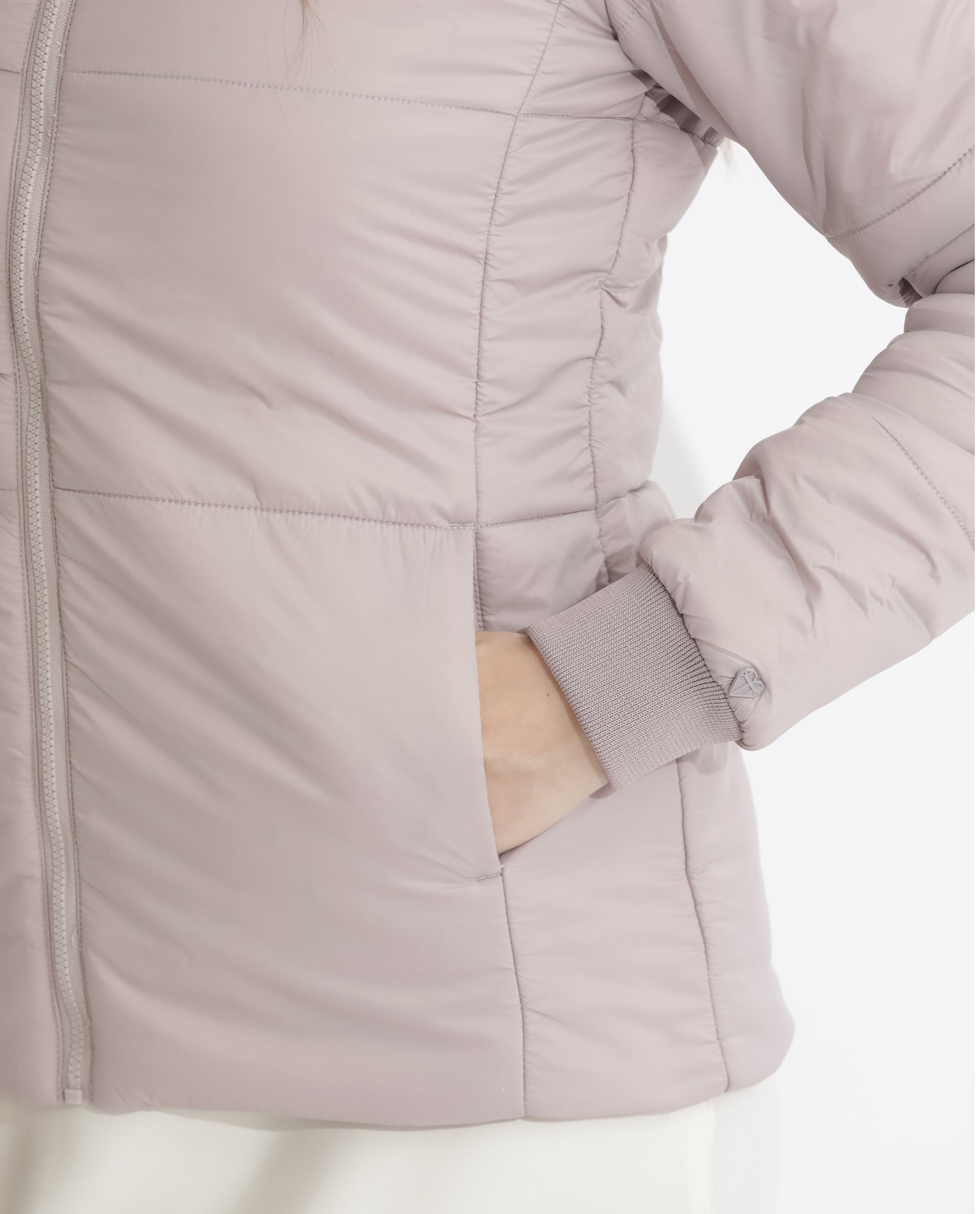 Rareism Women Glasha Hls Silver Polyester Fabric Full Sleeves Solid Hooded Jacket