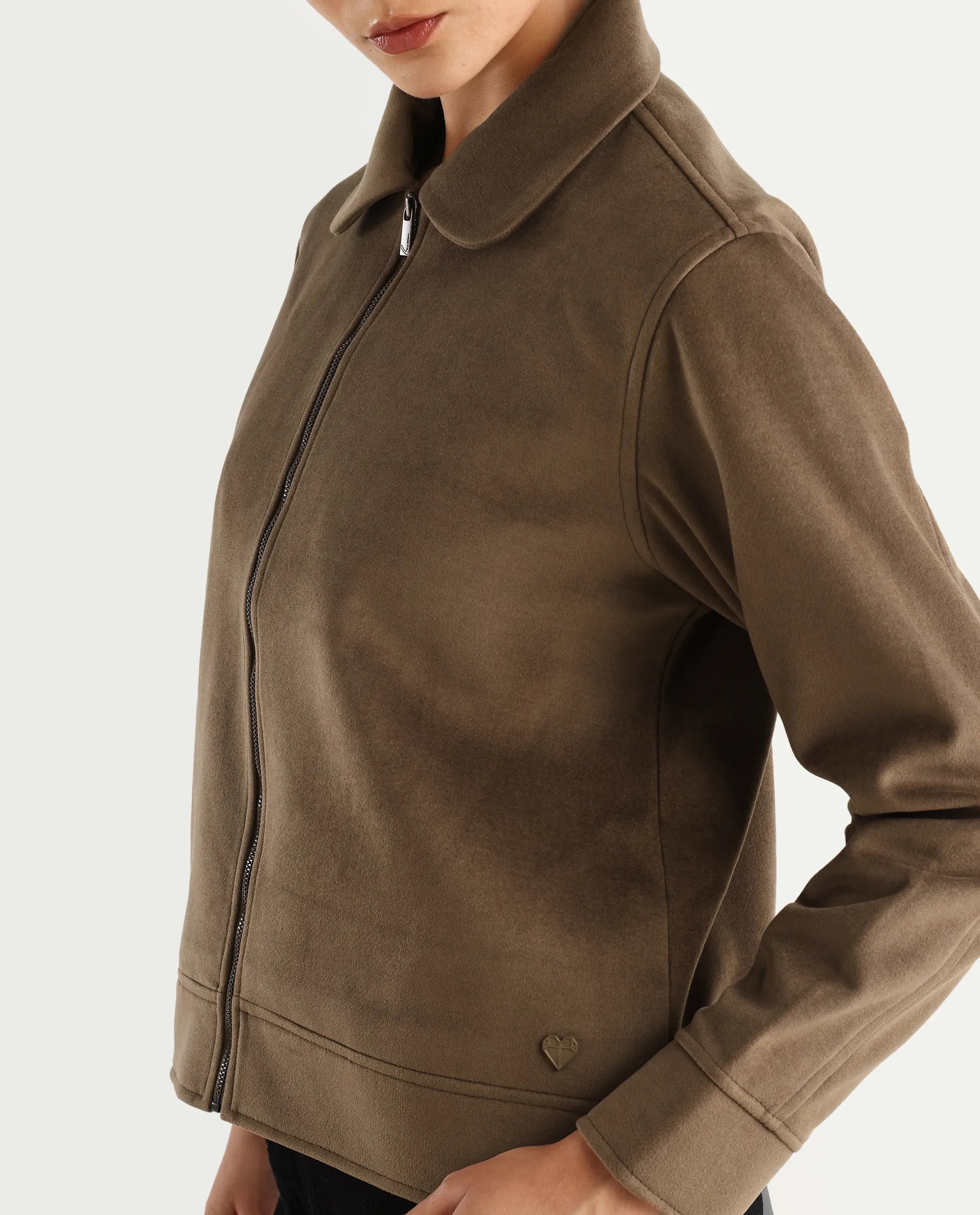 Rareism Women's Gympie Dark Tan Tweed Spread Collar Plain Cuffed Sleeve Regular Fit Jacket